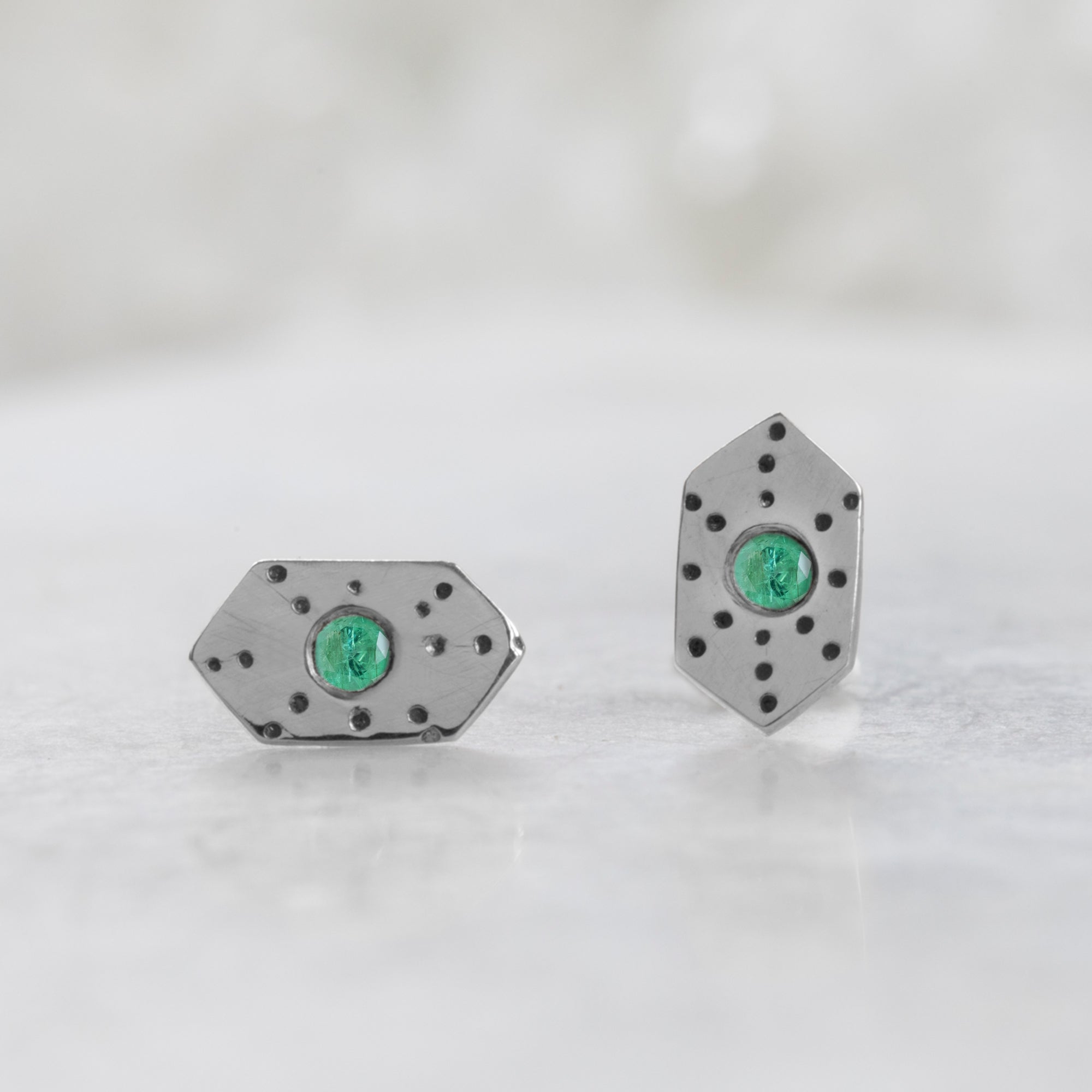 Alexis Russell Earrings The Hexagon Emerald Stardust Stud Earrings | Sterling Silver