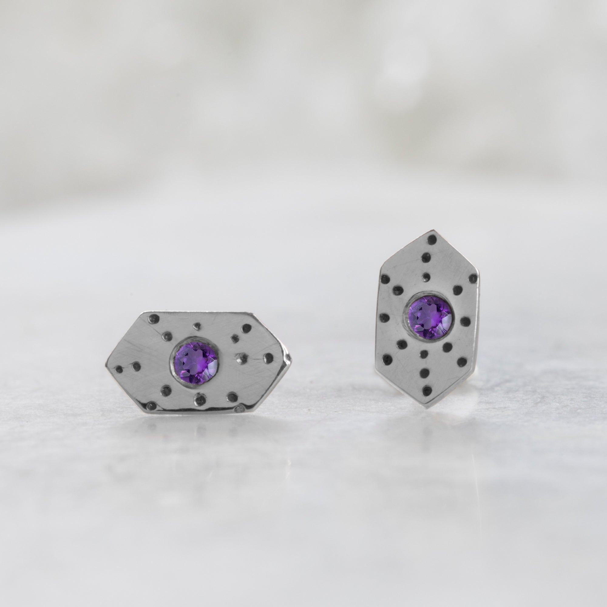 Alexis Russell Earrings The Hexagon Amethyst Stardust Stud Earrings | Sterling Silver