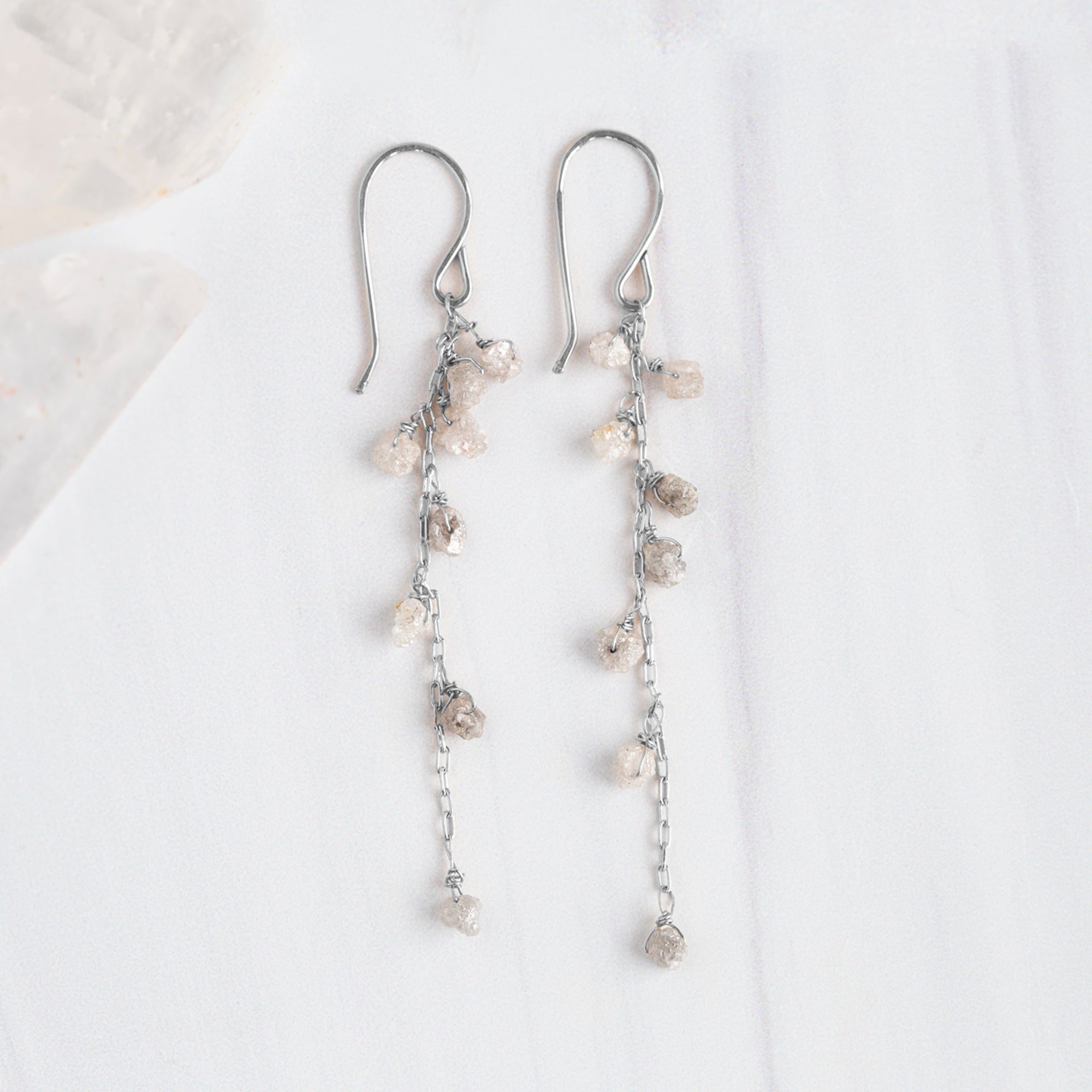 Alexis Russell Earrings The Rough Grey Diamond Cascade Earrings | Yellow, Rose or Sterling Silver