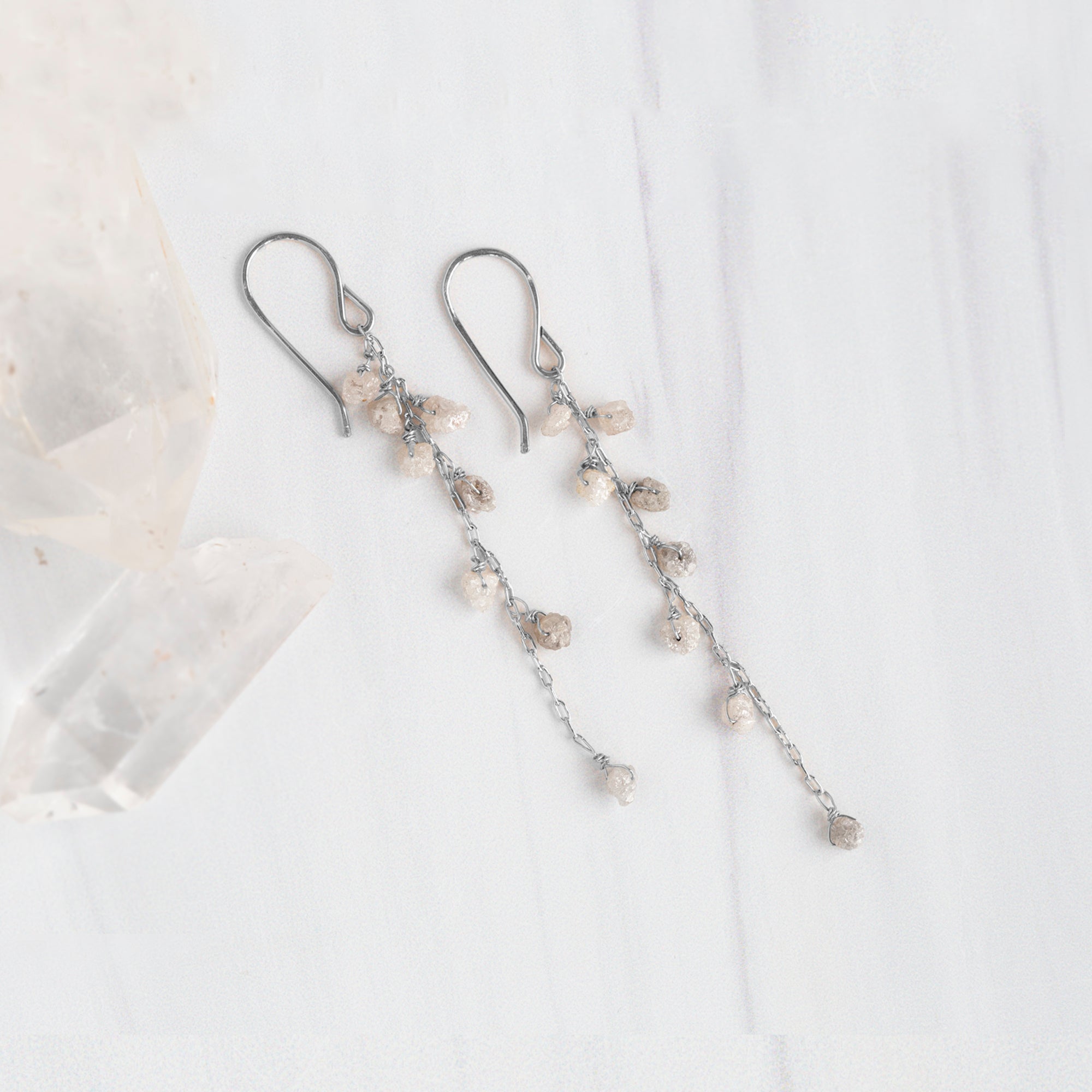 Alexis Russell Earrings The Rough Grey Diamond Cascade Earrings | Yellow, Rose or Sterling Silver