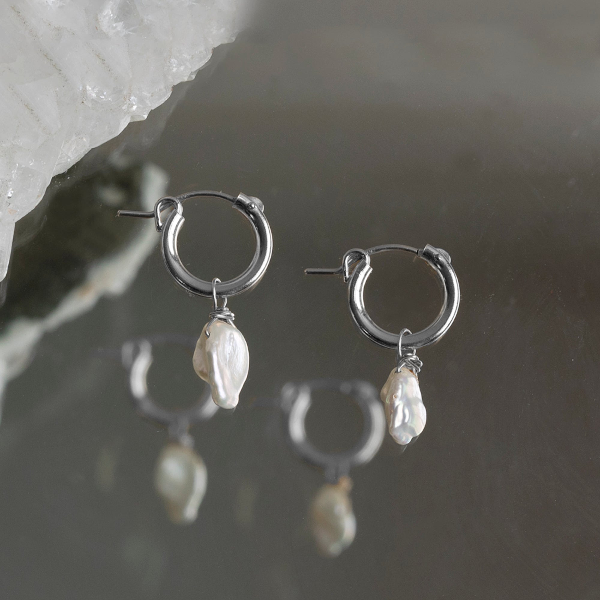 Alexis Russell Earrings The Keshi Pearl Hoop Earrings | Sterling Silver