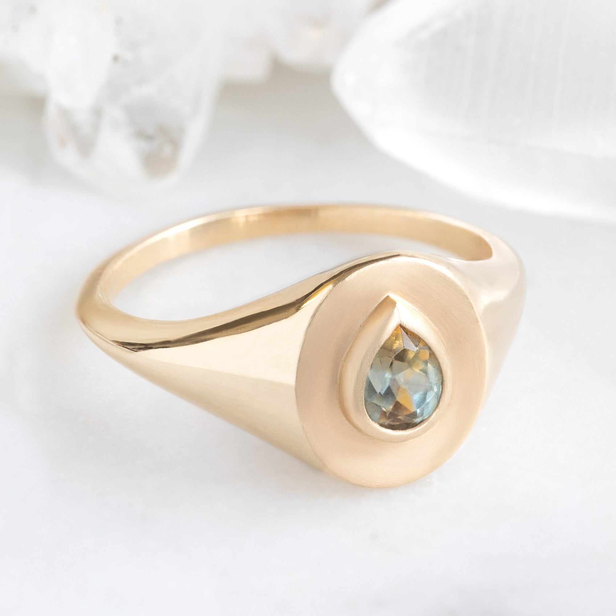 Alexis Russell Engagement Rings The Signet Ring | 0.60ct Pear Montana Sapphire in 10K Yellow Gold