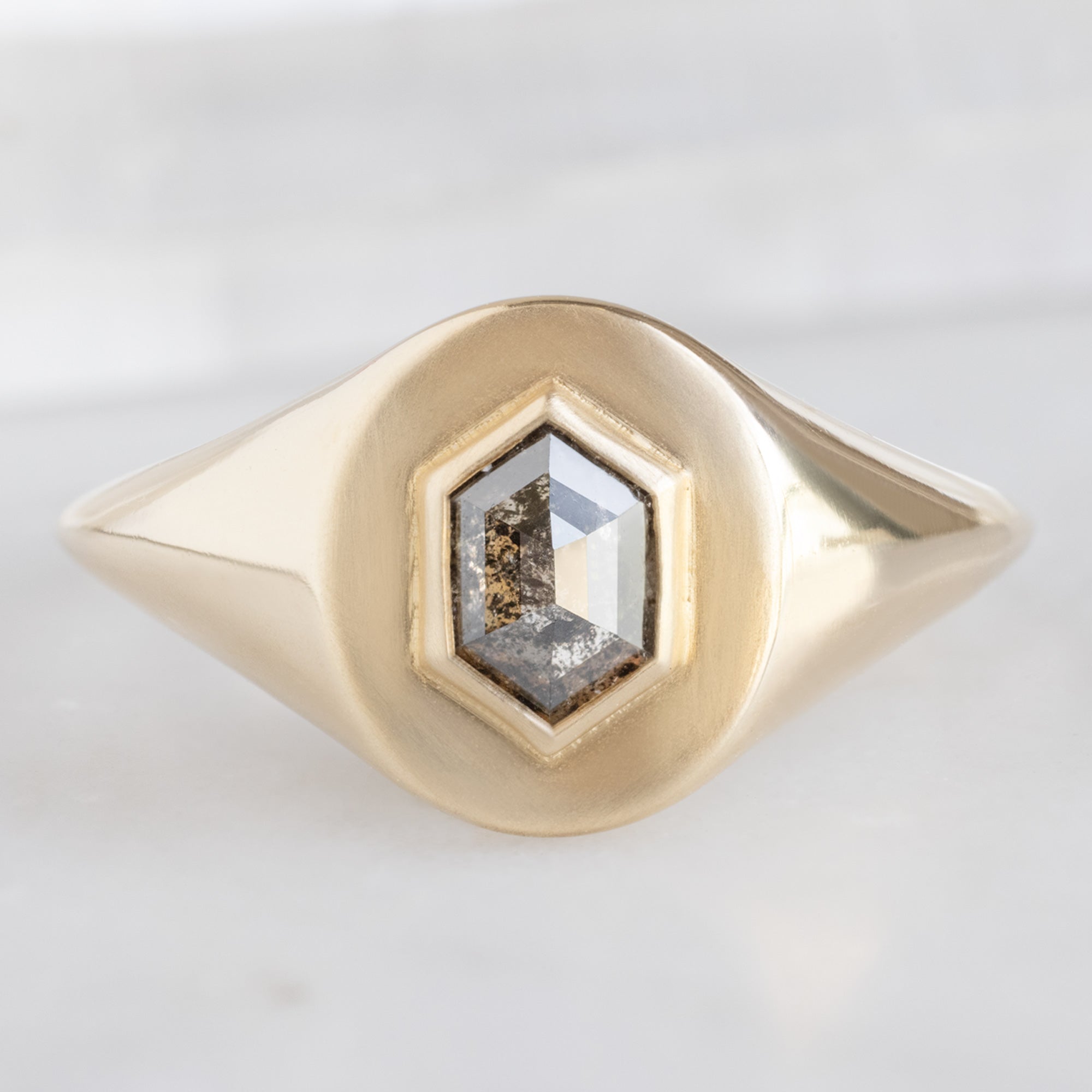 Alexis Russell Engagement Rings The Signet Ring | 0.38ct Hexagon Salt and Pepper Diamond in 10K Yellow Gold