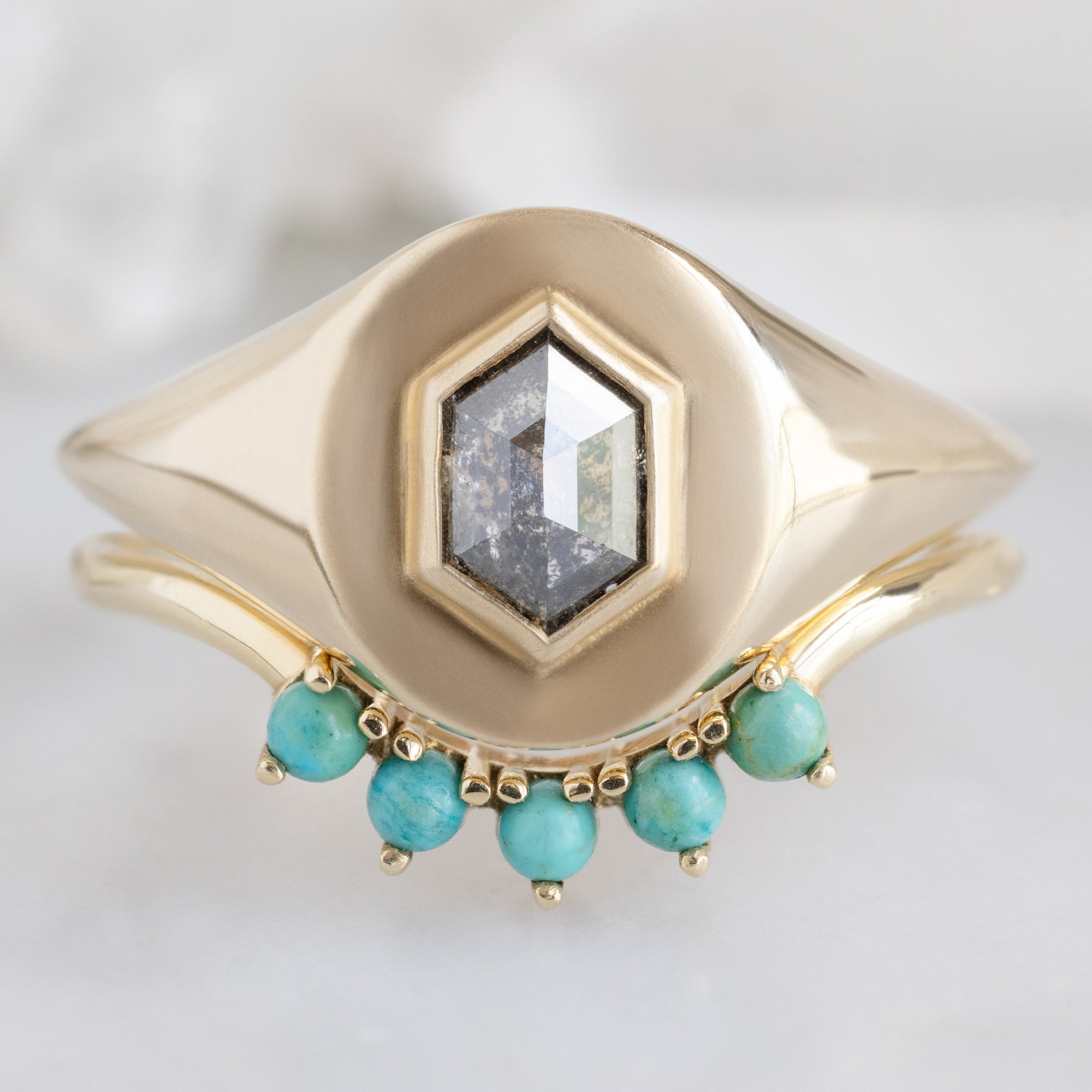 Alexis Russell Engagement Rings The Signet Ring | 0.38ct Hexagon Salt and Pepper Diamond in 10K Yellow Gold