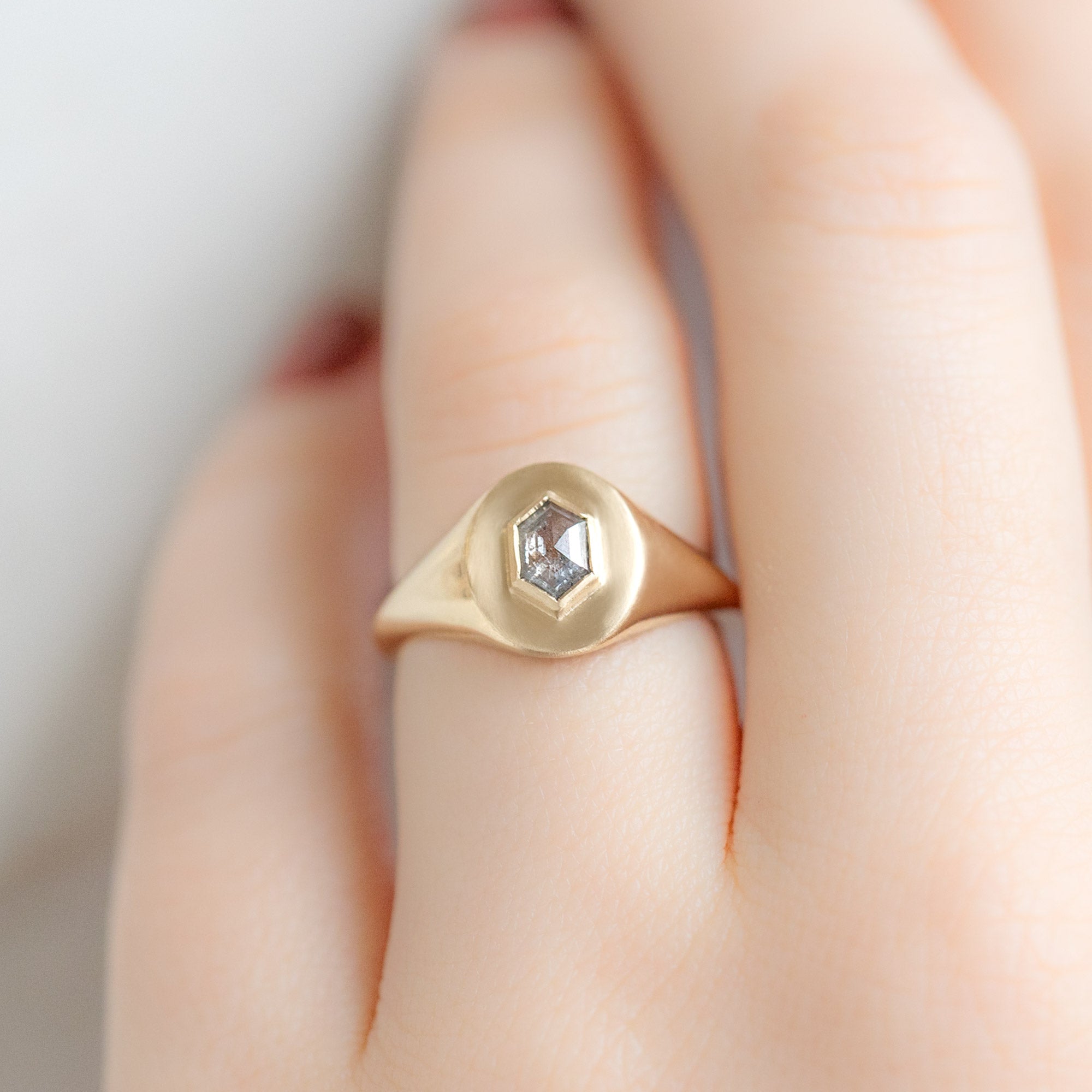 Alexis Russell Engagement Rings The Signet Ring | 0.38ct Hexagon Salt and Pepper Diamond in 10K Yellow Gold