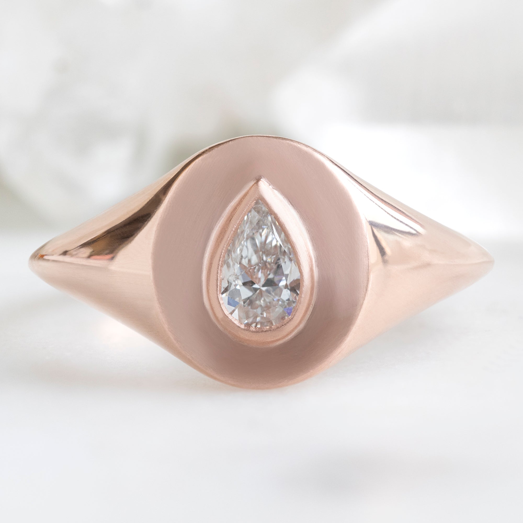 Alexis Russell Engagement Rings The Signet Ring | 0.32ct Pear Natural White Diamond in 10K Rose Gold