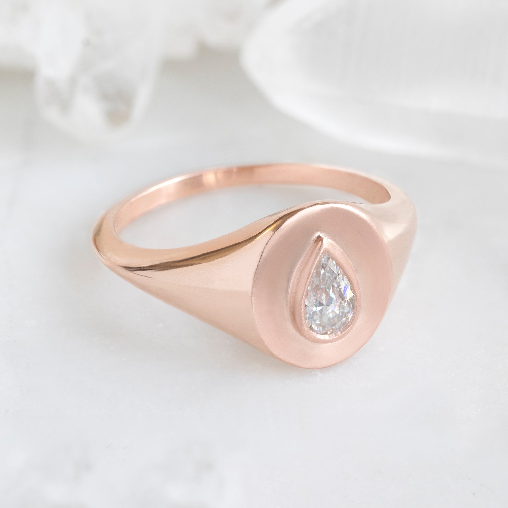 Alexis Russell Engagement Rings The Signet Ring | 0.32ct Pear Natural White Diamond in 10K Rose Gold