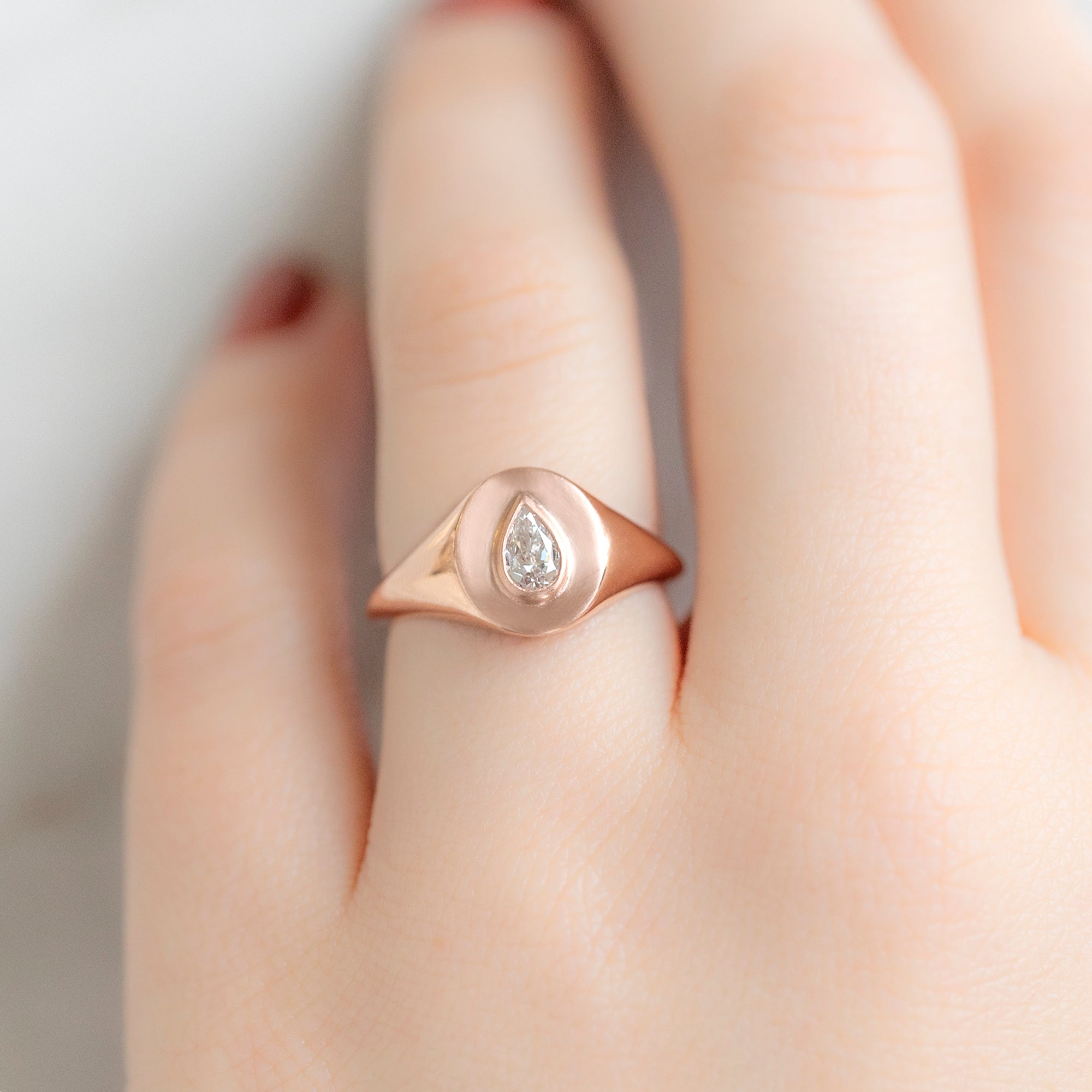 Alexis Russell Engagement Rings The Signet Ring | 0.32ct Pear Natural White Diamond in 10K Rose Gold
