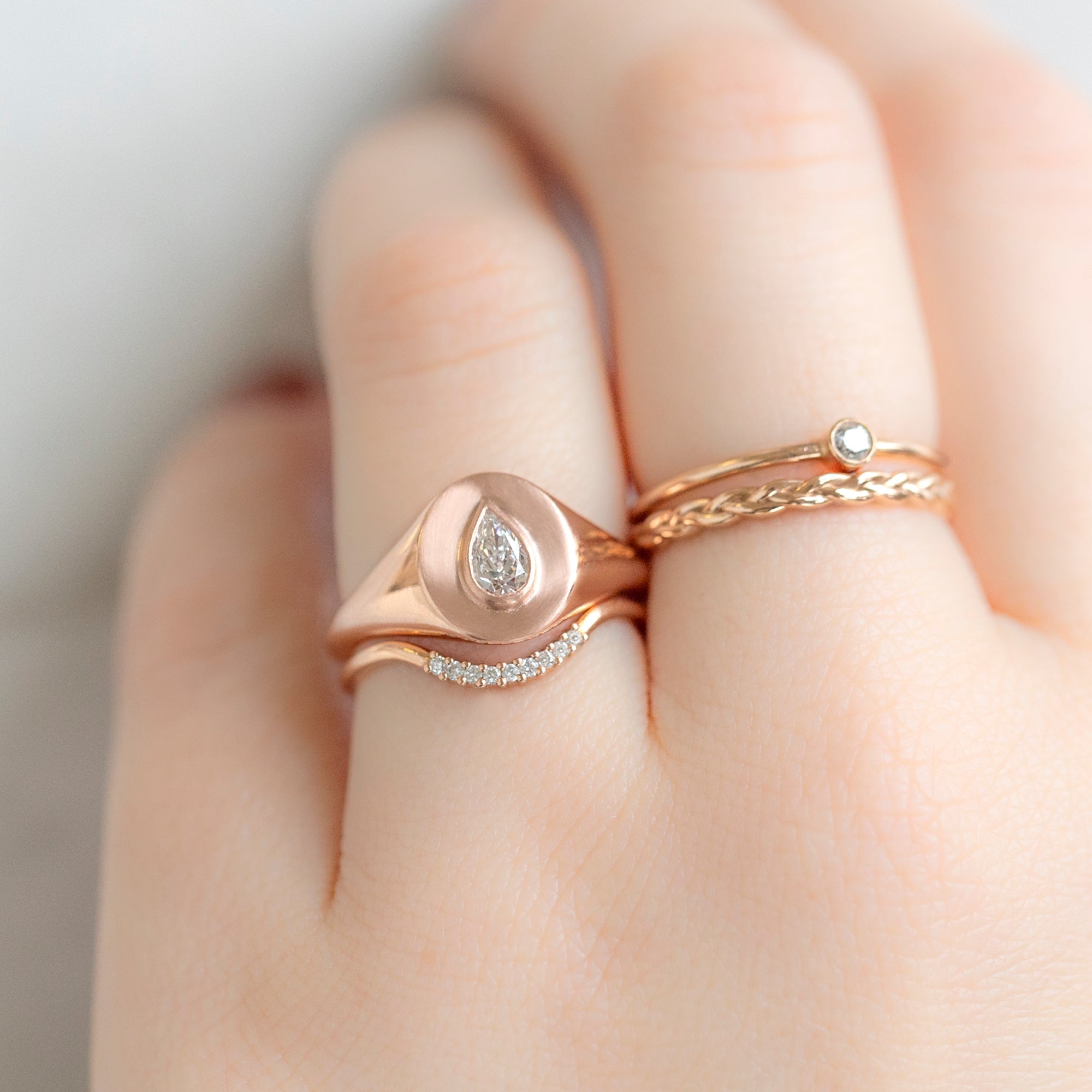 Alexis Russell Engagement Rings The Signet Ring | 0.32ct Pear Natural White Diamond in 10K Rose Gold
