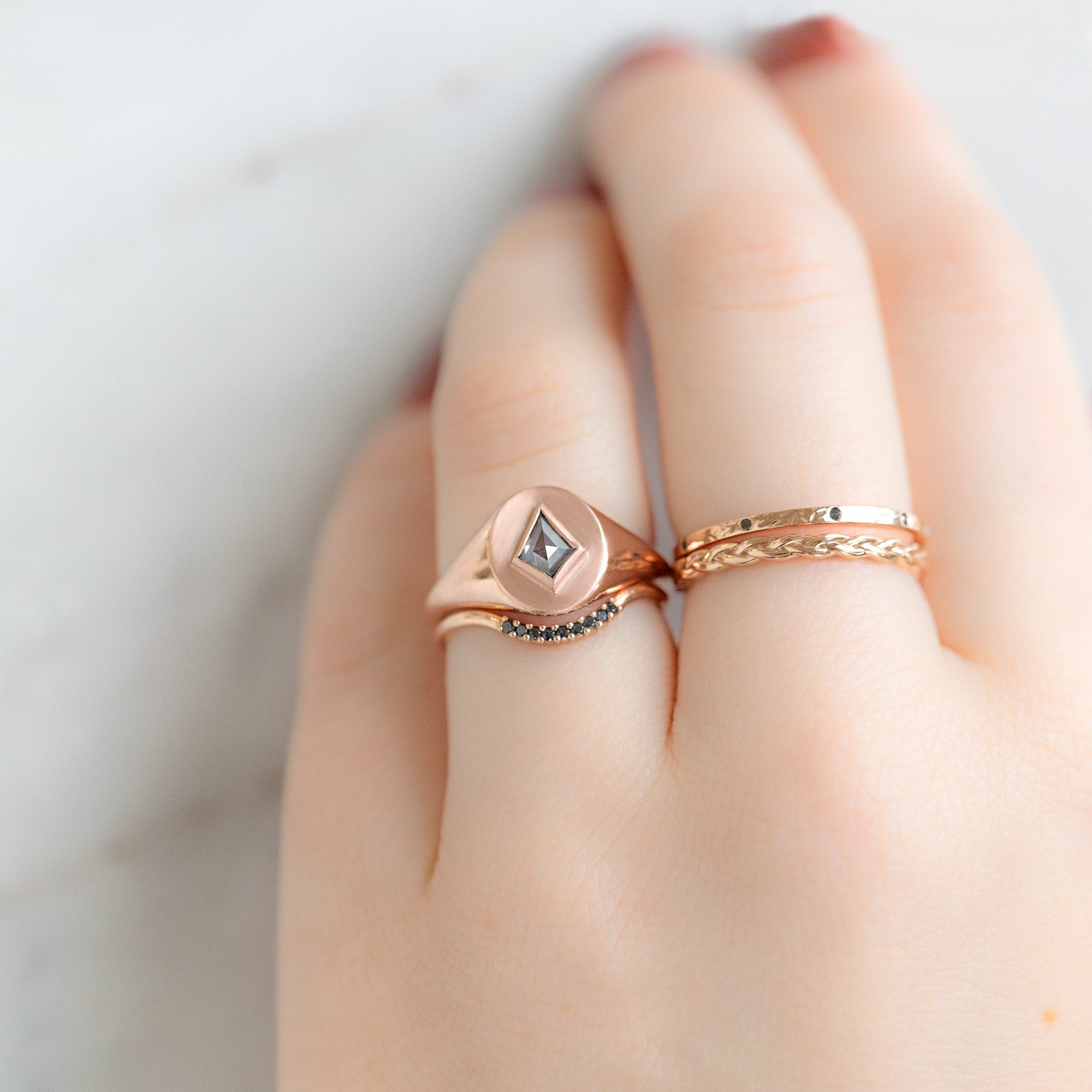 Alexis Russell Engagement Rings The Signet Ring | 0.38ct Kite Salt and Pepper Diamond in 14K Rose Gold