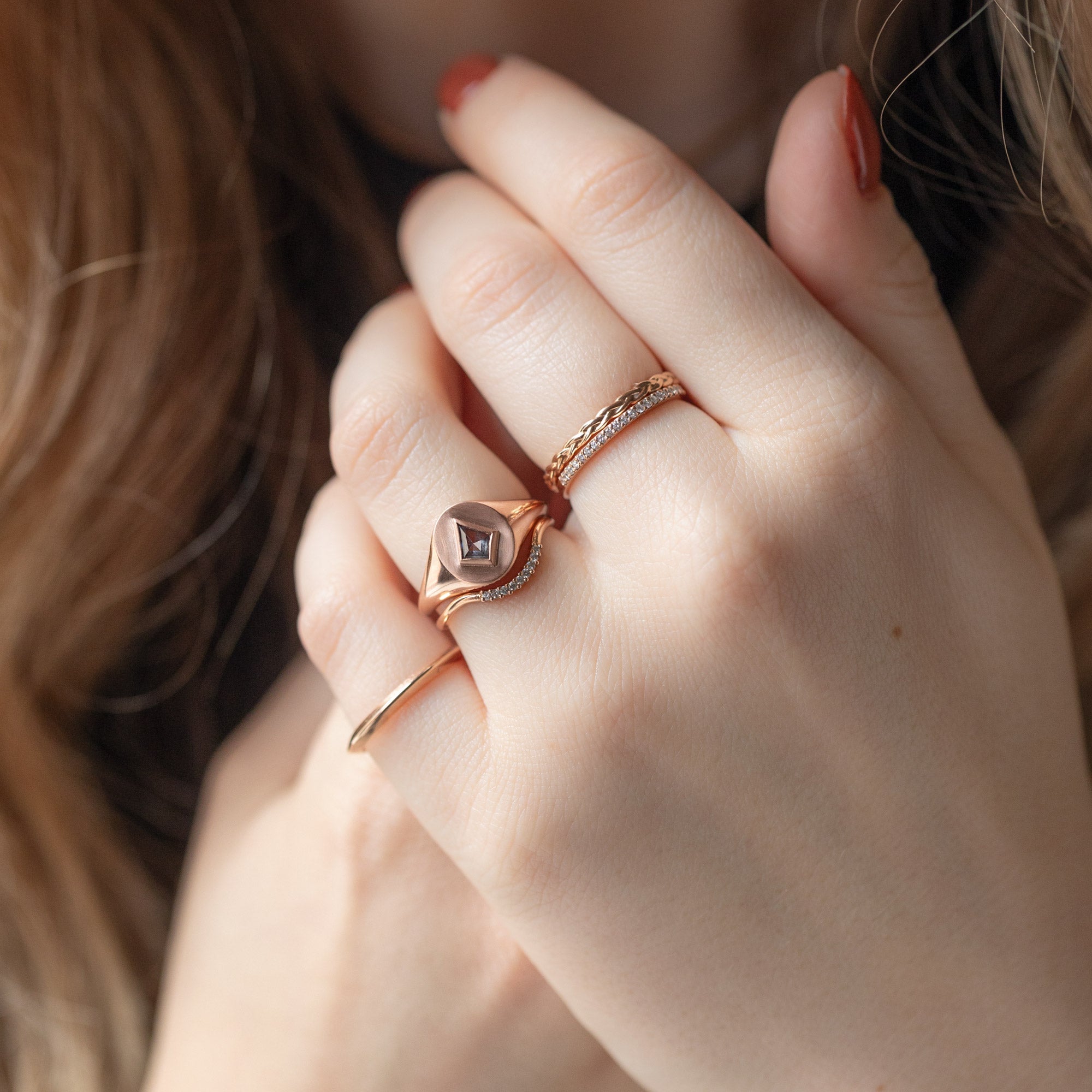 Alexis Russell Engagement Rings The Signet Ring | 0.38ct Kite Salt and Pepper Diamond in 14K Rose Gold