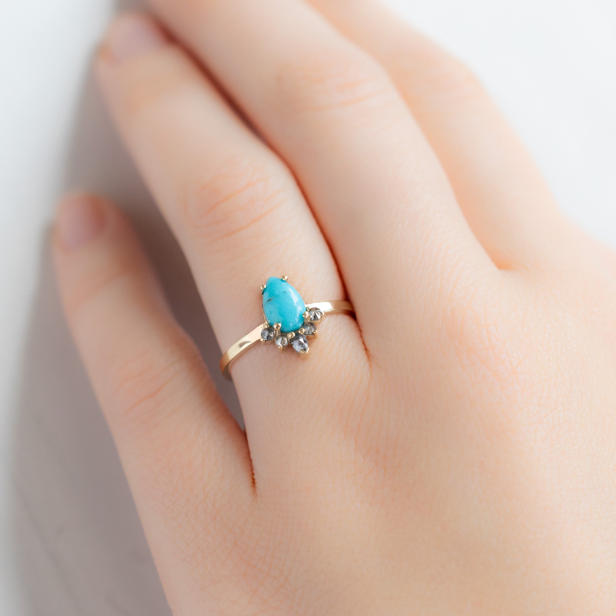 Alexis Russell Engagement Rings The Aster Ring | 0.85ct Pear Turquoise in 14K Yellow Gold