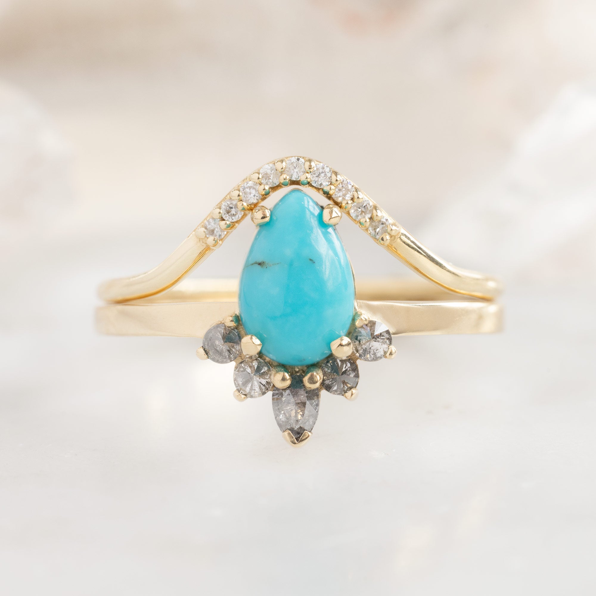 Alexis Russell Engagement Rings The Aster Ring | 0.85ct Pear Turquoise in 14K Yellow Gold