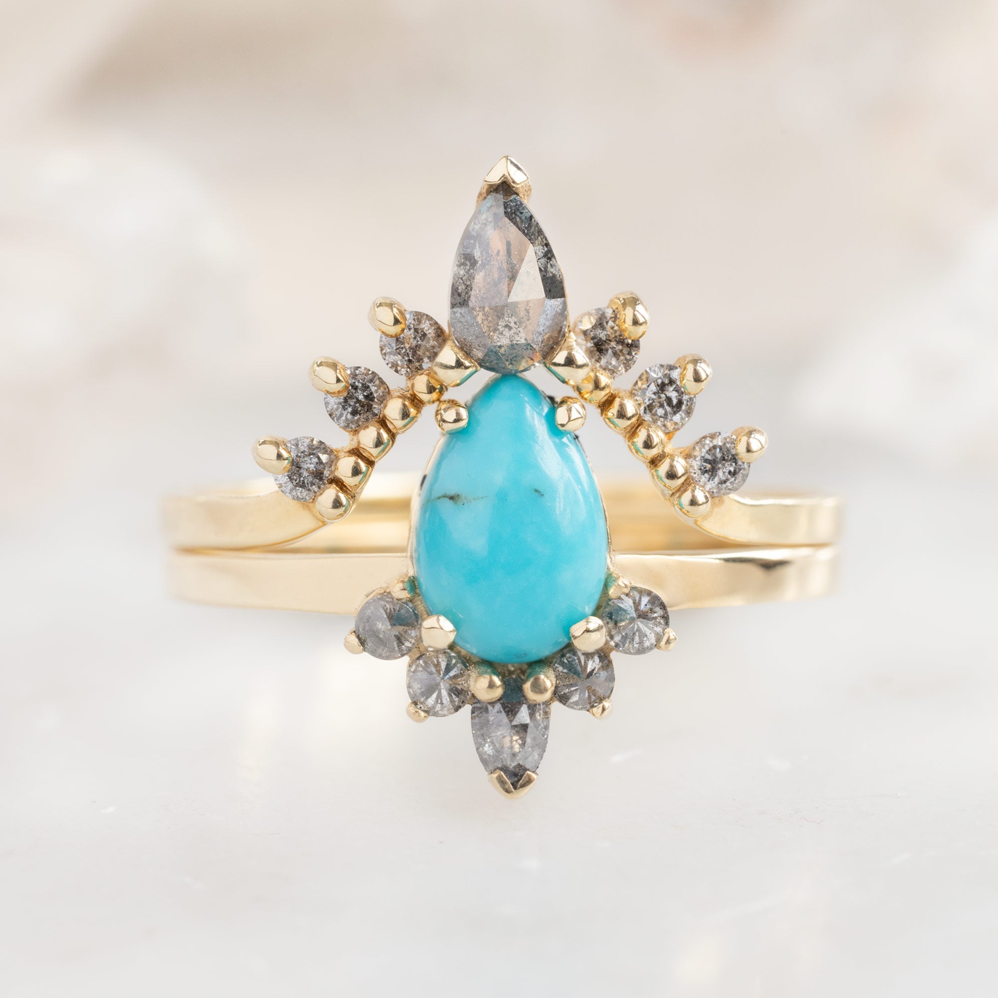 Alexis Russell Engagement Rings The Aster Ring | 0.85ct Pear Turquoise in 14K Yellow Gold
