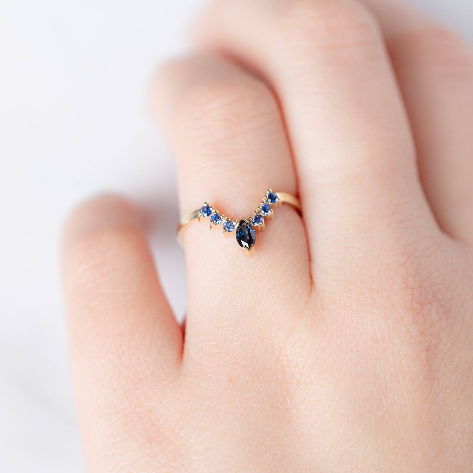 Alexis Russell Wedding Bands Sapphire Marquise Sunburst Stacking Band | Yellow, Rose or White Gold