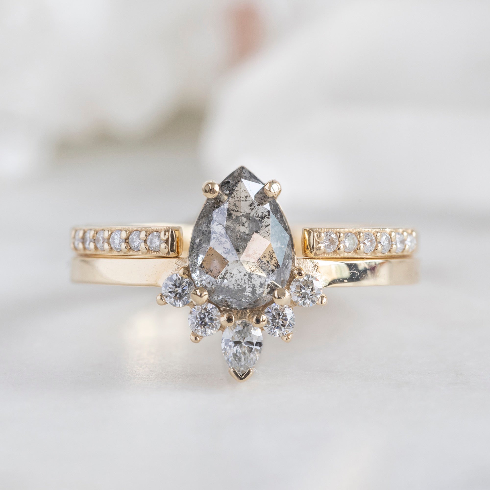 Alexis Russell Engagement Rings The Aster Ring | 0.89ct Pear Grey Diamond in 14K Yellow Gold