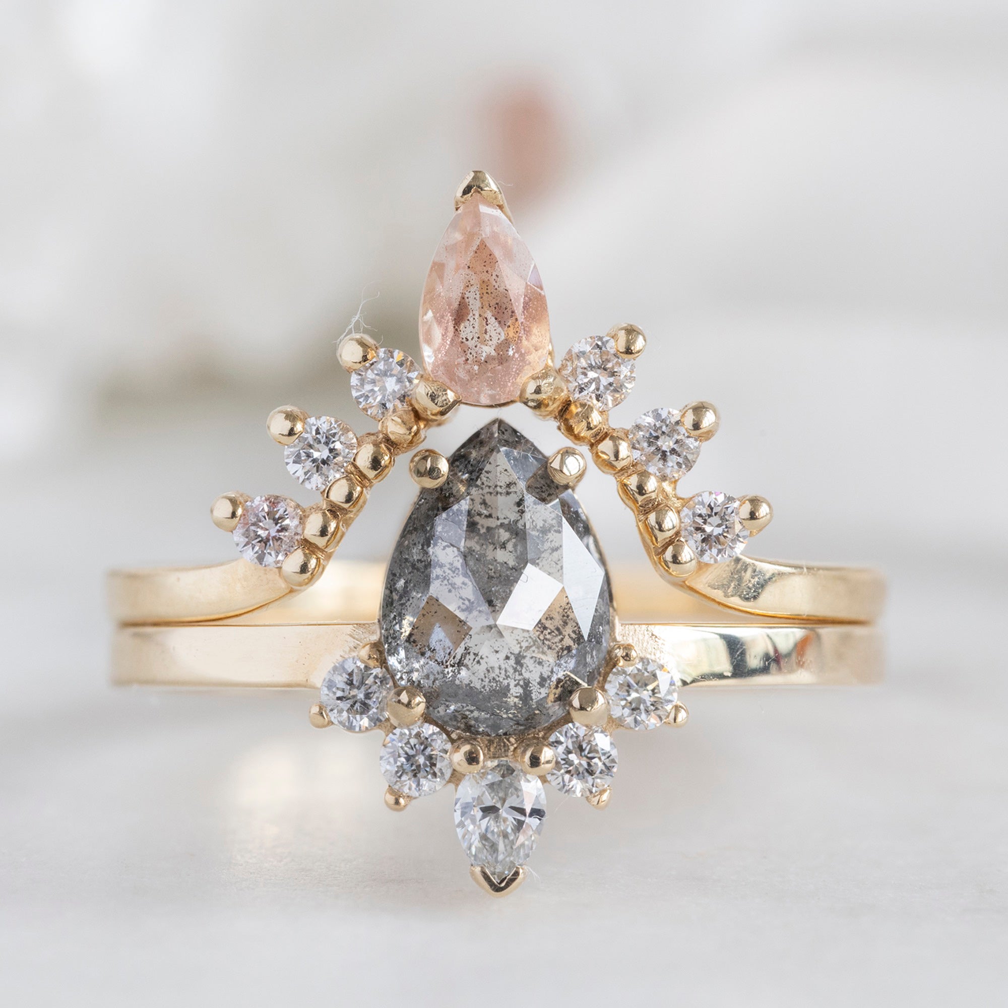 Alexis Russell Engagement Rings The Aster Ring | 0.89ct Pear Grey Diamond in 14K Yellow Gold