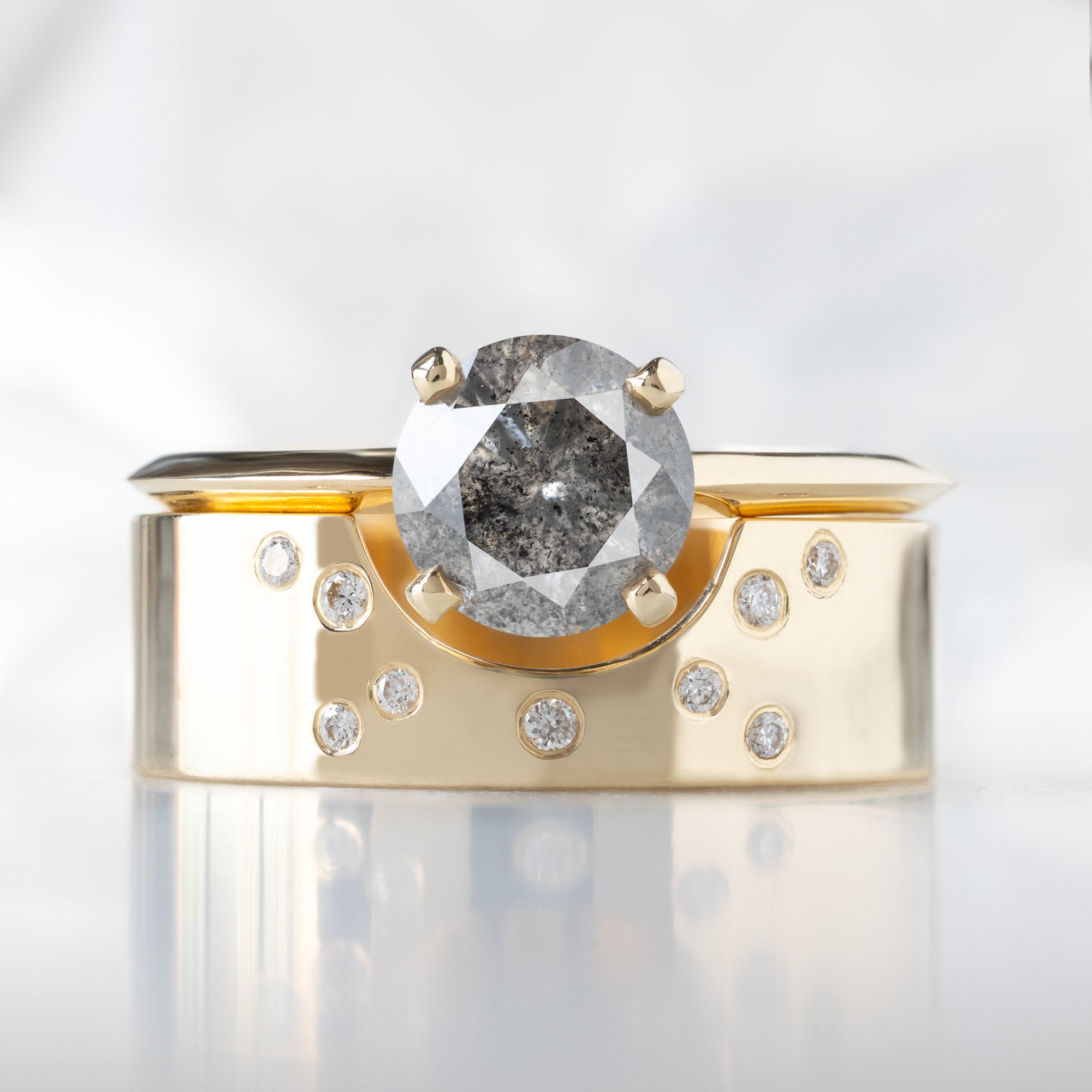 Alexis Russell Engagement Rings The Bryn Ring | with a 1.05ct Round Salt and Pepper Diamond in 14K Yellow Gold