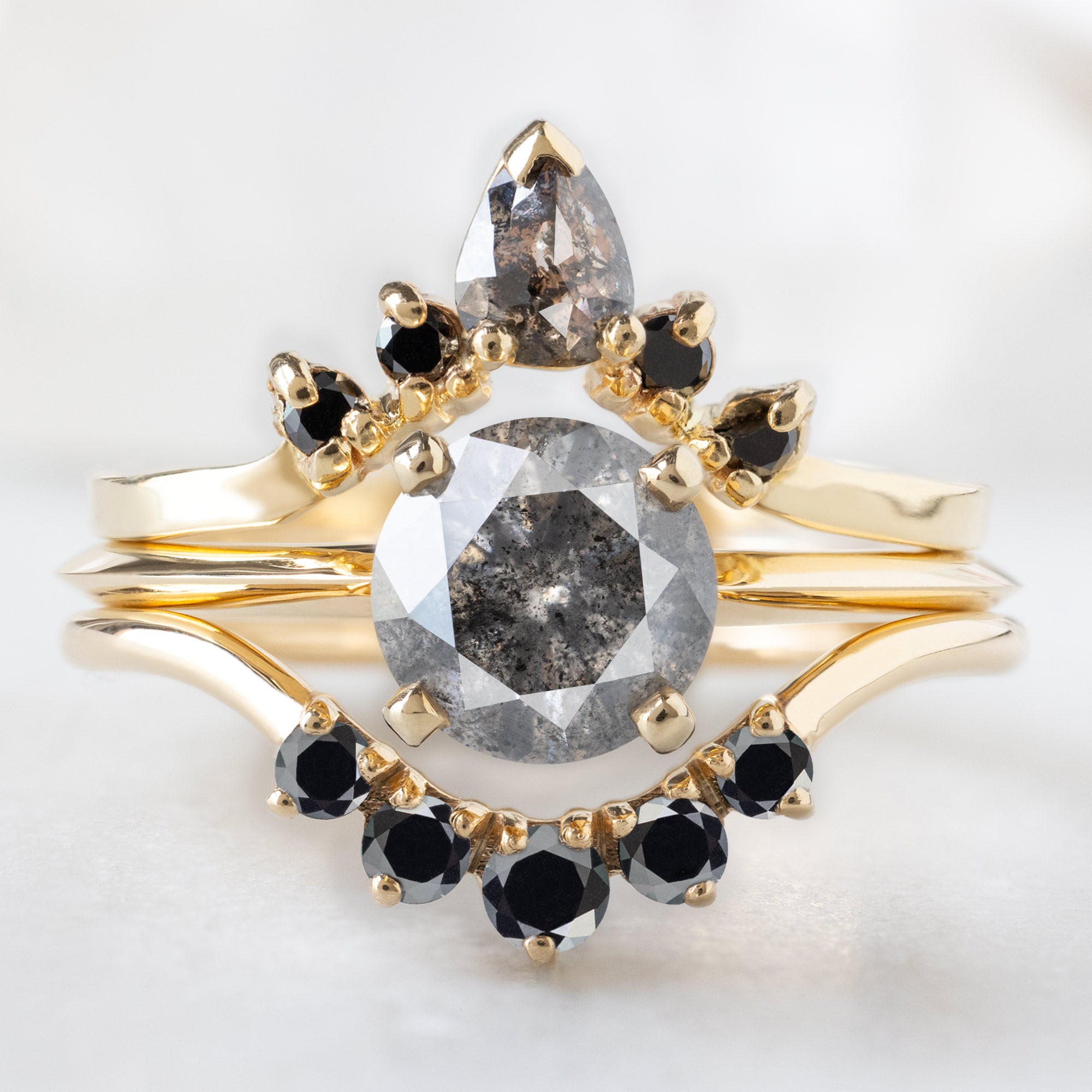 Alexis Russell Engagement Rings The Bryn Ring | with a 1.05ct Round Salt and Pepper Diamond in 14K Yellow Gold