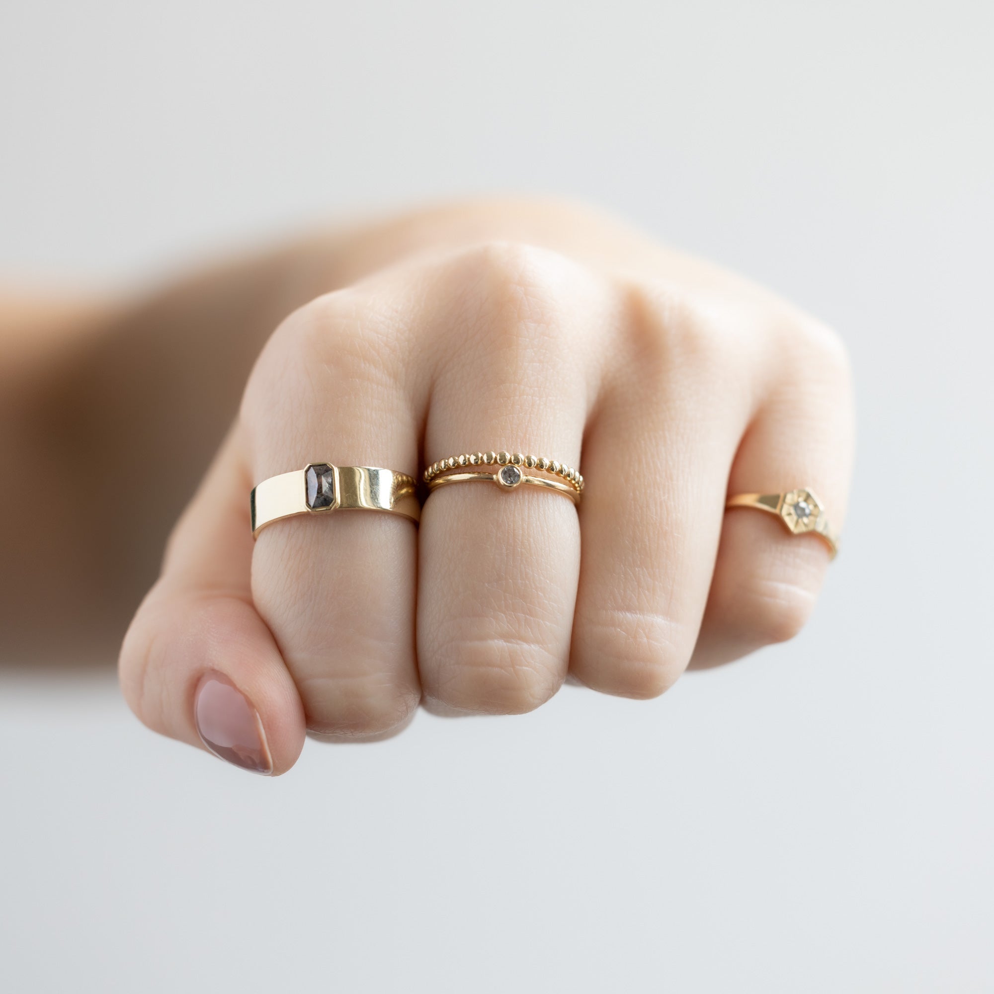 Alexis Russell Engagement Rings The Cigar Band with an Emerald-Cut Salt and Pepper Diamond | Yellow, Rose or White Gold