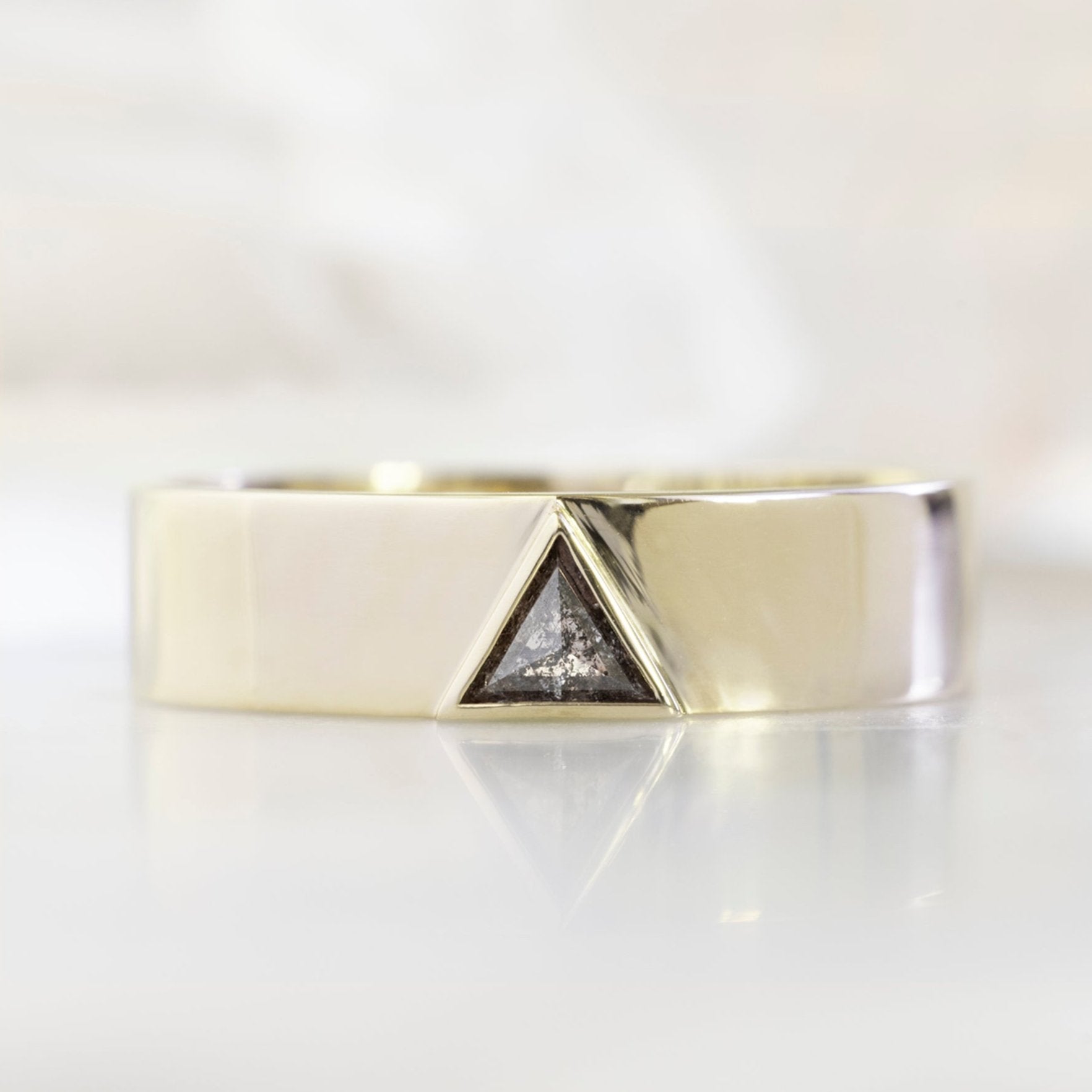 Alexis Russell Engagement Rings The Cigar Band with a Trillion Salt and Pepper Diamond | Yellow, Rose or White Gold