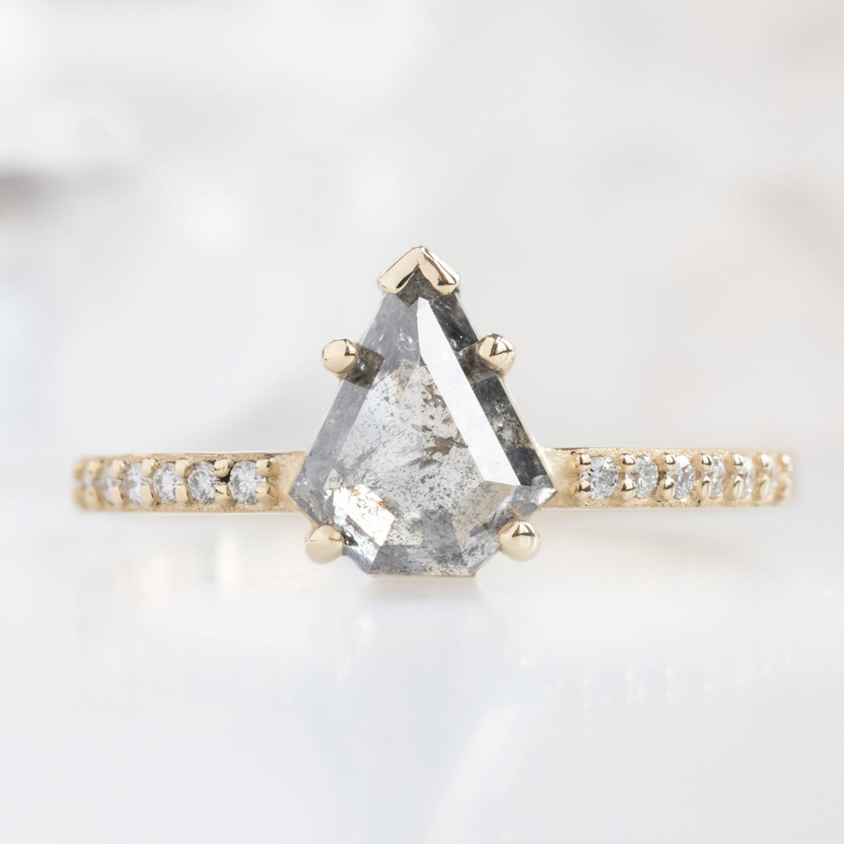 Alexis Russell Engagement Rings The Willow Ring | 1.16ct Shield Cut Salt and Pepper Diamond in 14K Yellow Gold