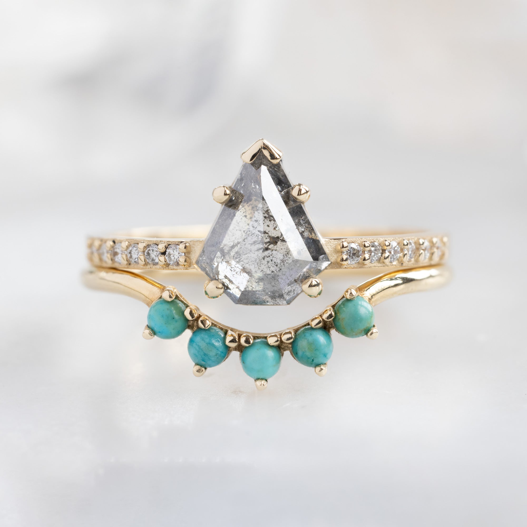 Alexis Russell Engagement Rings The Willow Ring | 1.16ct Shield Cut Salt and Pepper Diamond in 14K Yellow Gold