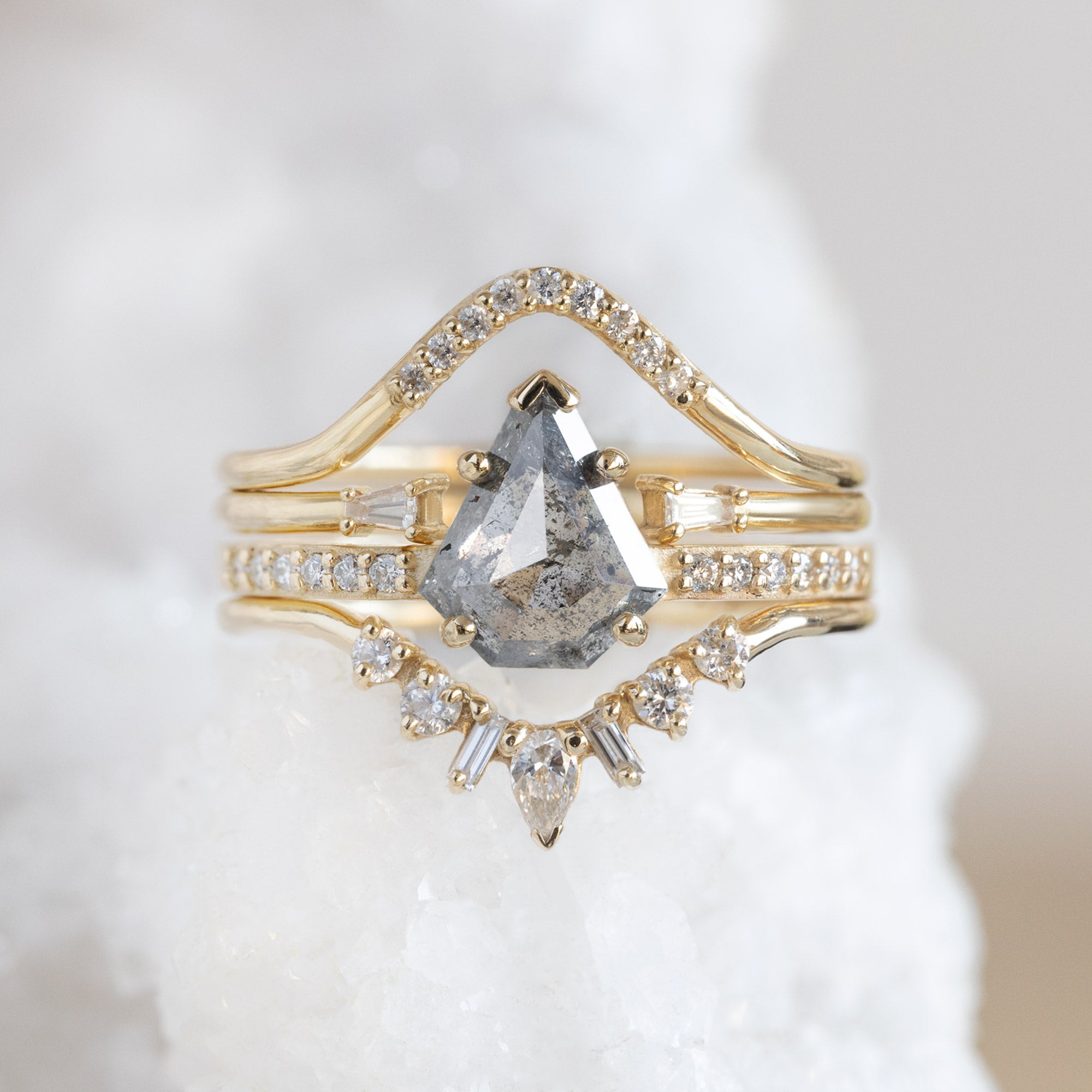 Alexis Russell Engagement Rings The Willow Ring | 1.16ct Shield Cut Salt and Pepper Diamond in 14K Yellow Gold