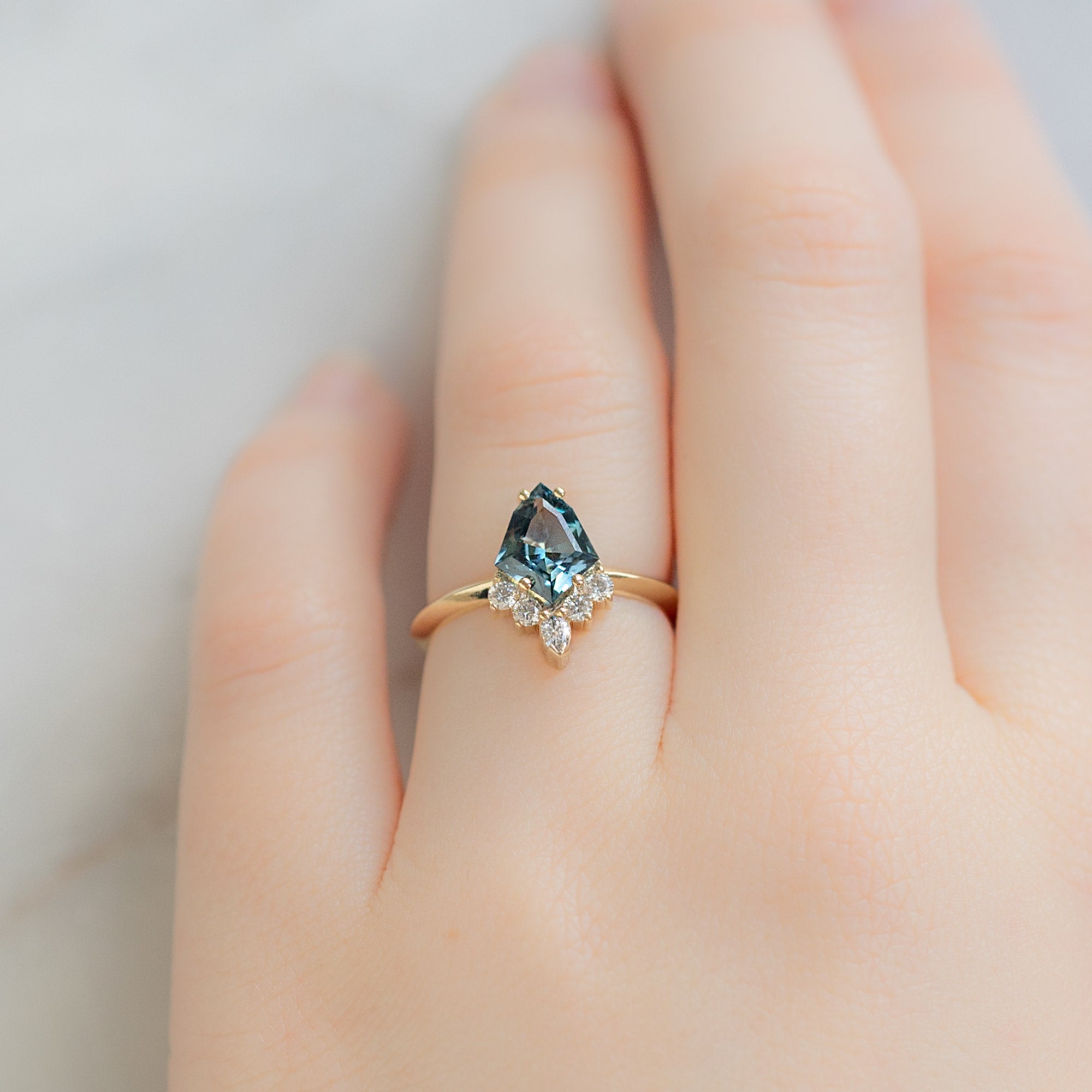 Alexis Russell Engagement Rings The Aster Ring | 1.28ct Kite Blue Sapphire in 14K Yellow Gold