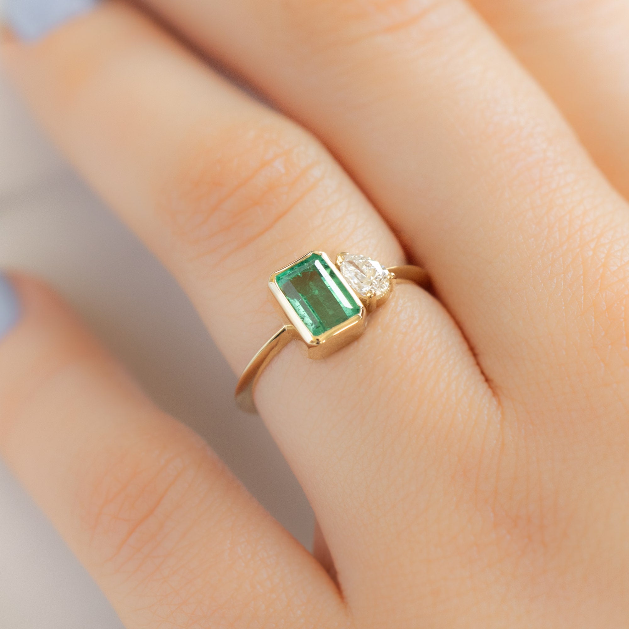 Alexis Russell Engagement Rings The You and Me Ring | 0.99ct Emerald-Cut Emerald in 14K Yellow Gold
