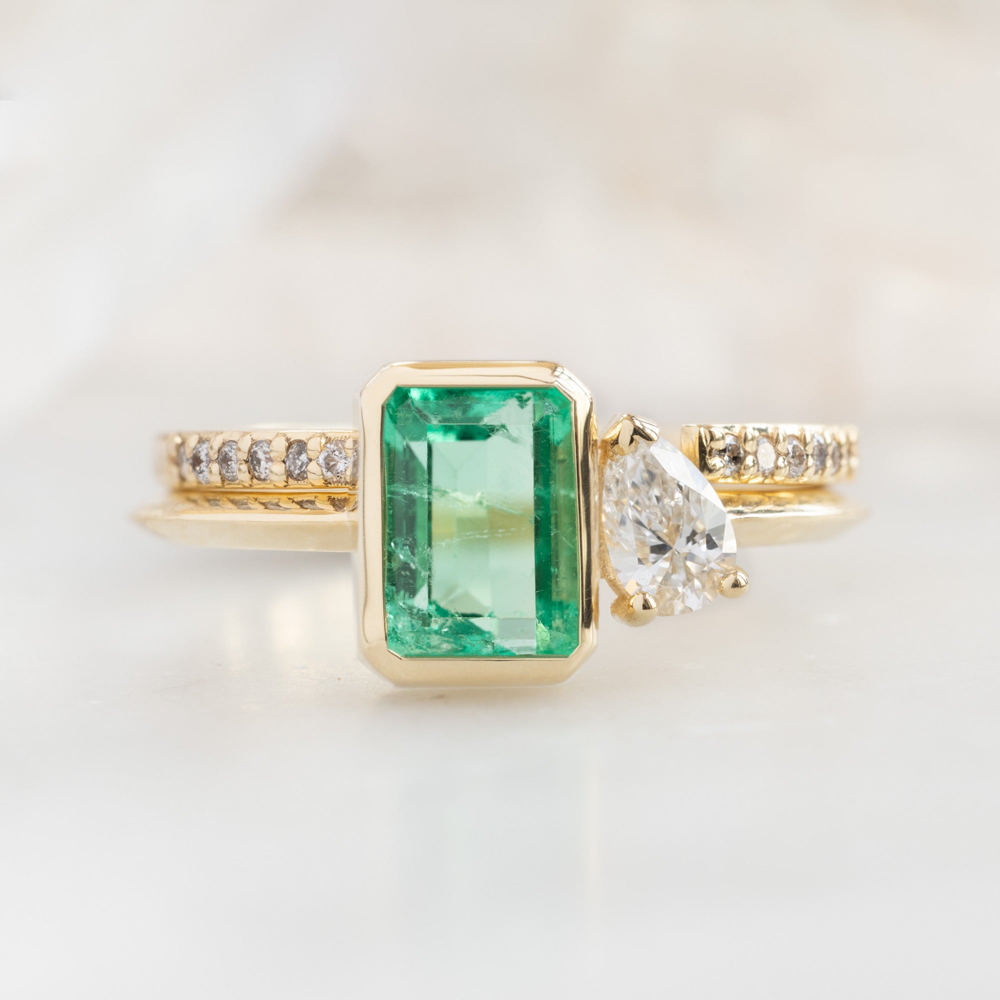 Alexis Russell Engagement Rings The You and Me Ring | 0.99ct Emerald-Cut Emerald in 14K Yellow Gold