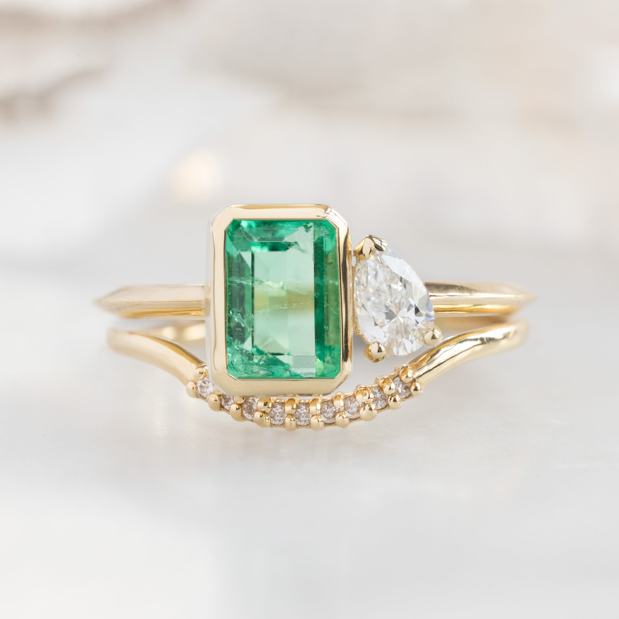 Alexis Russell Engagement Rings The You and Me Ring | 0.99ct Emerald-Cut Emerald in 14K Yellow Gold