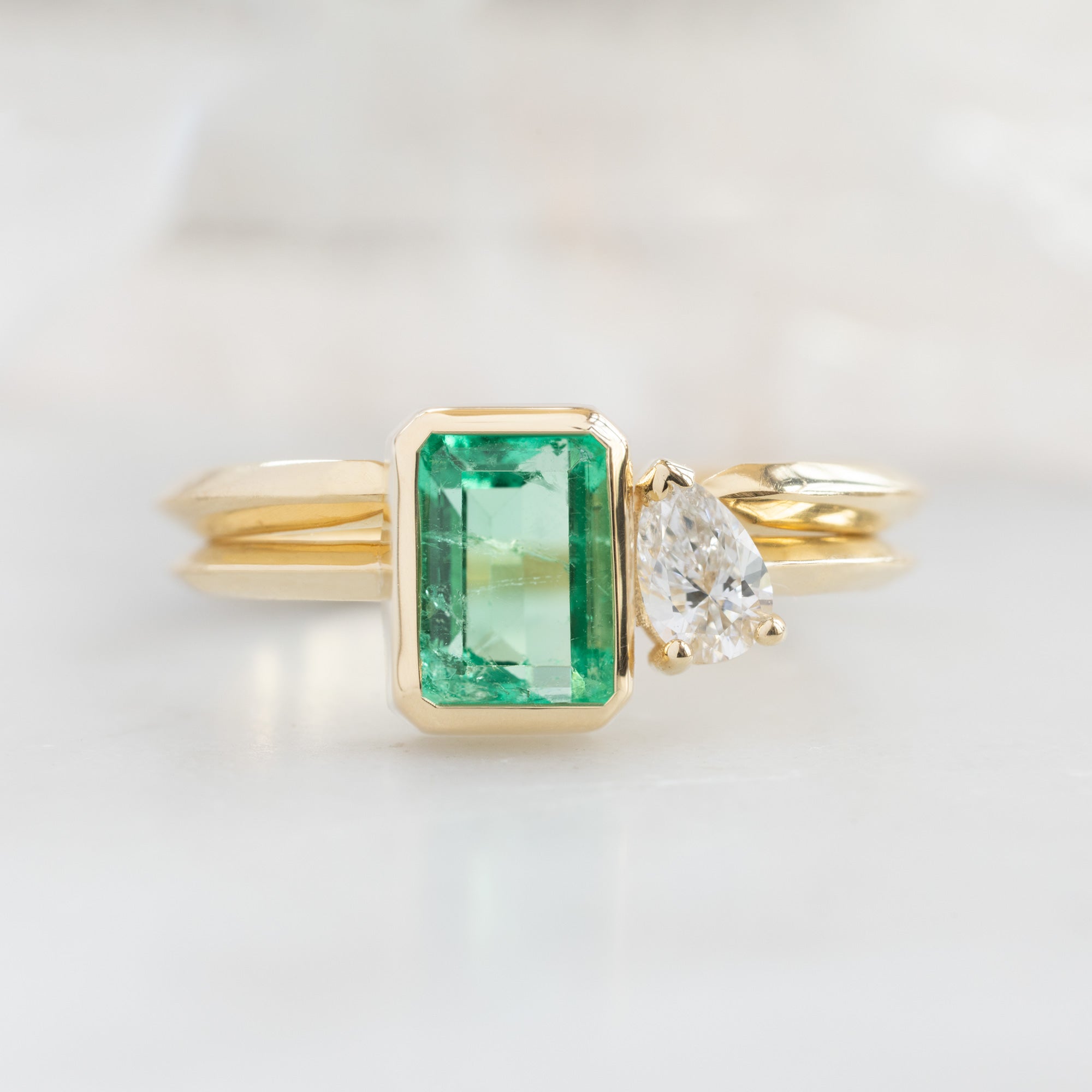 Alexis Russell Engagement Rings The You and Me Ring | 0.99ct Emerald-Cut Emerald in 14K Yellow Gold