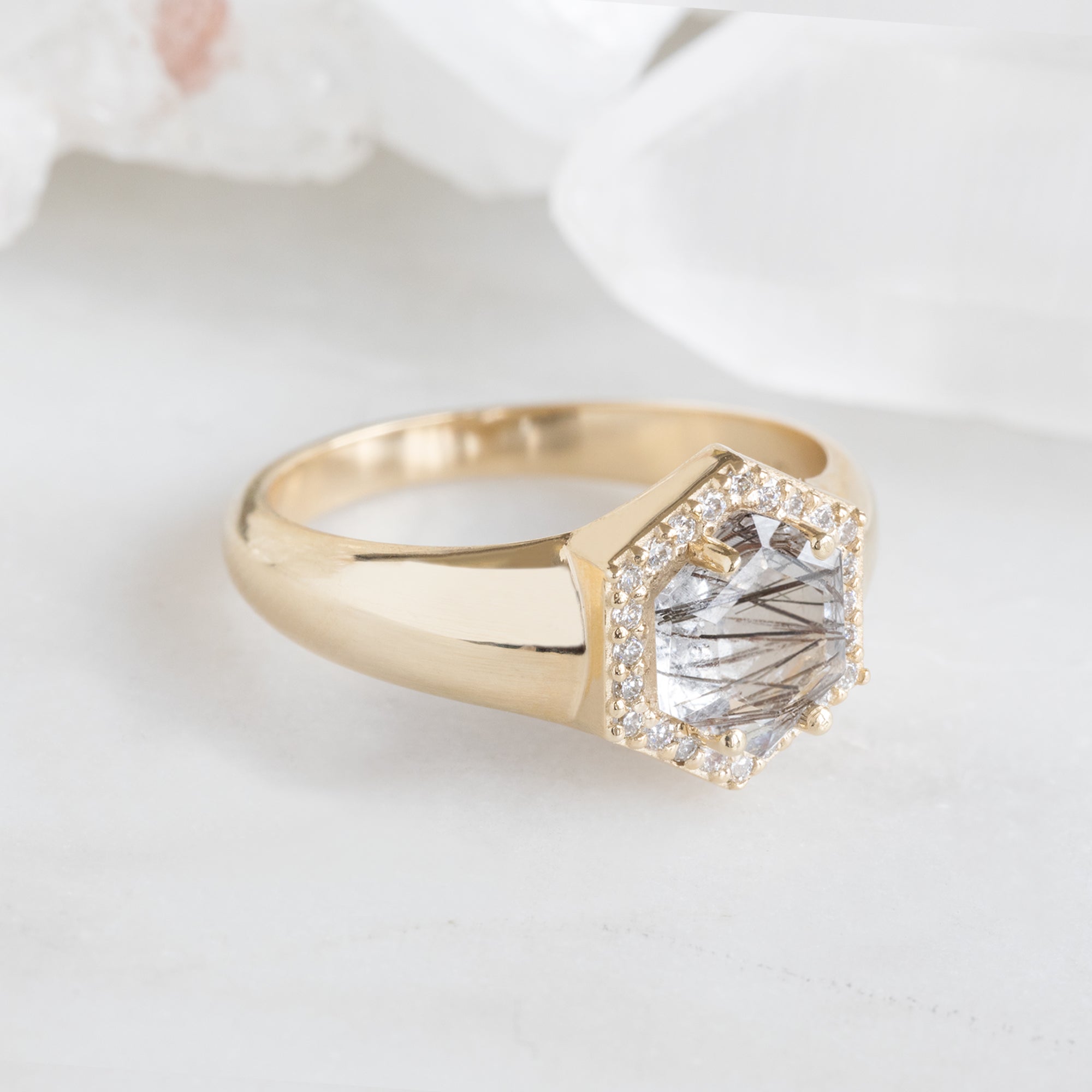 Alexis Russell Engagement Rings The Signet Ring | 0.70ct Hexagon Tourmaline in Quartz in 14K Yellow Gold