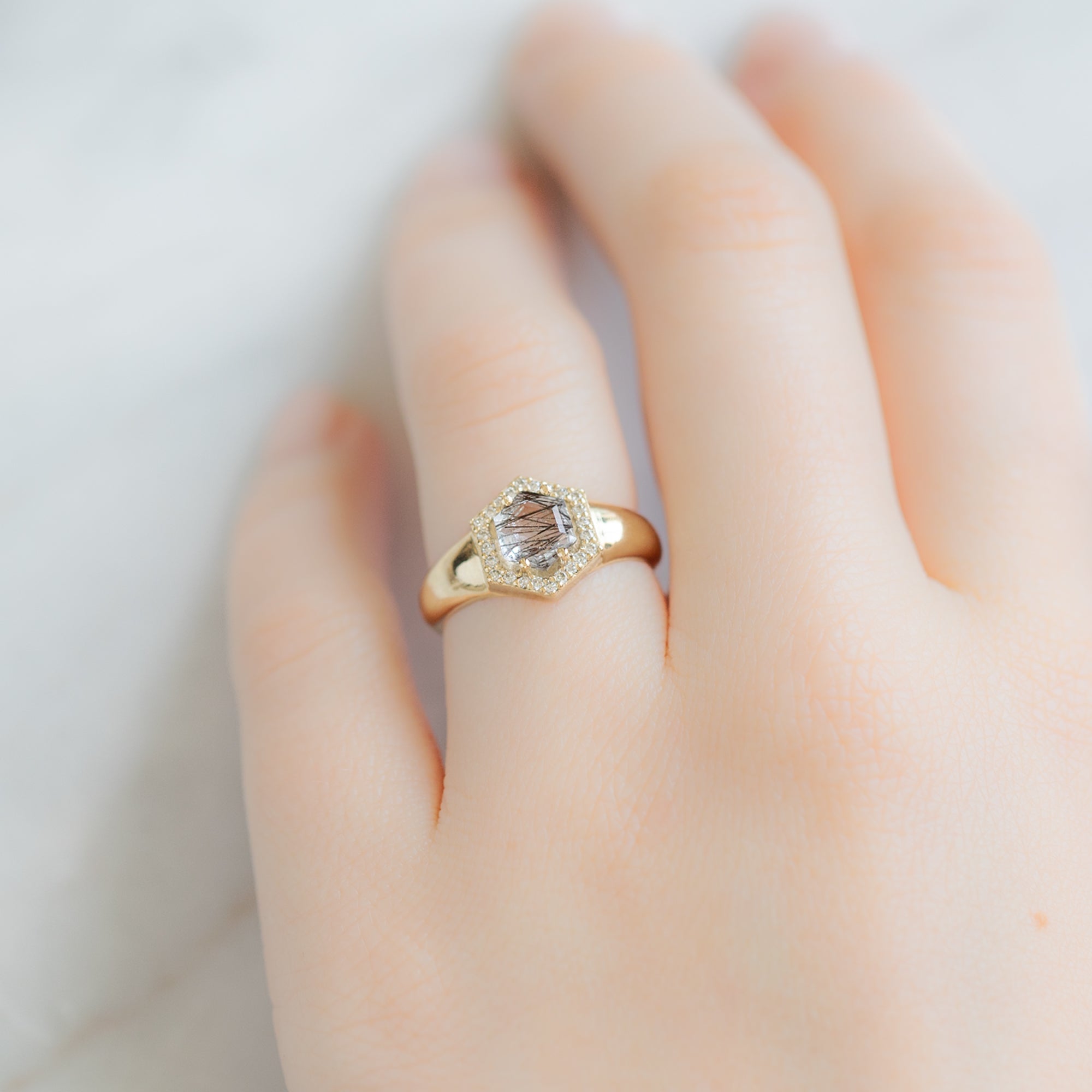 Alexis Russell Engagement Rings The Signet Ring | 0.70ct Hexagon Tourmaline in Quartz in 14K Yellow Gold