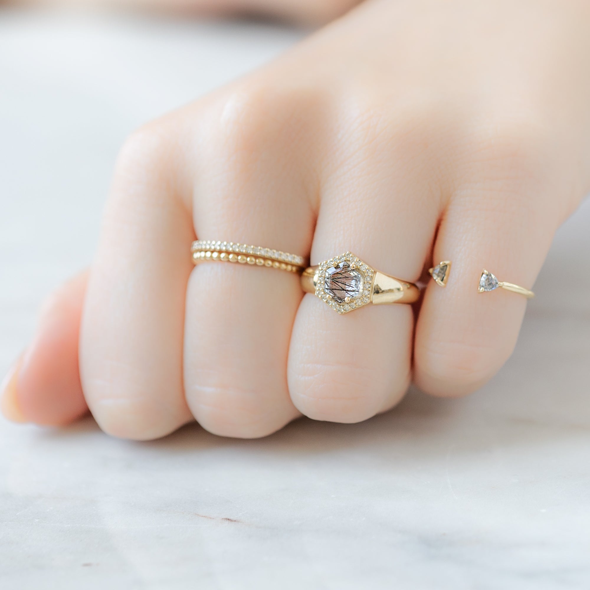 Alexis Russell Engagement Rings The Signet Ring | 0.70ct Hexagon Tourmaline in Quartz in 14K Yellow Gold