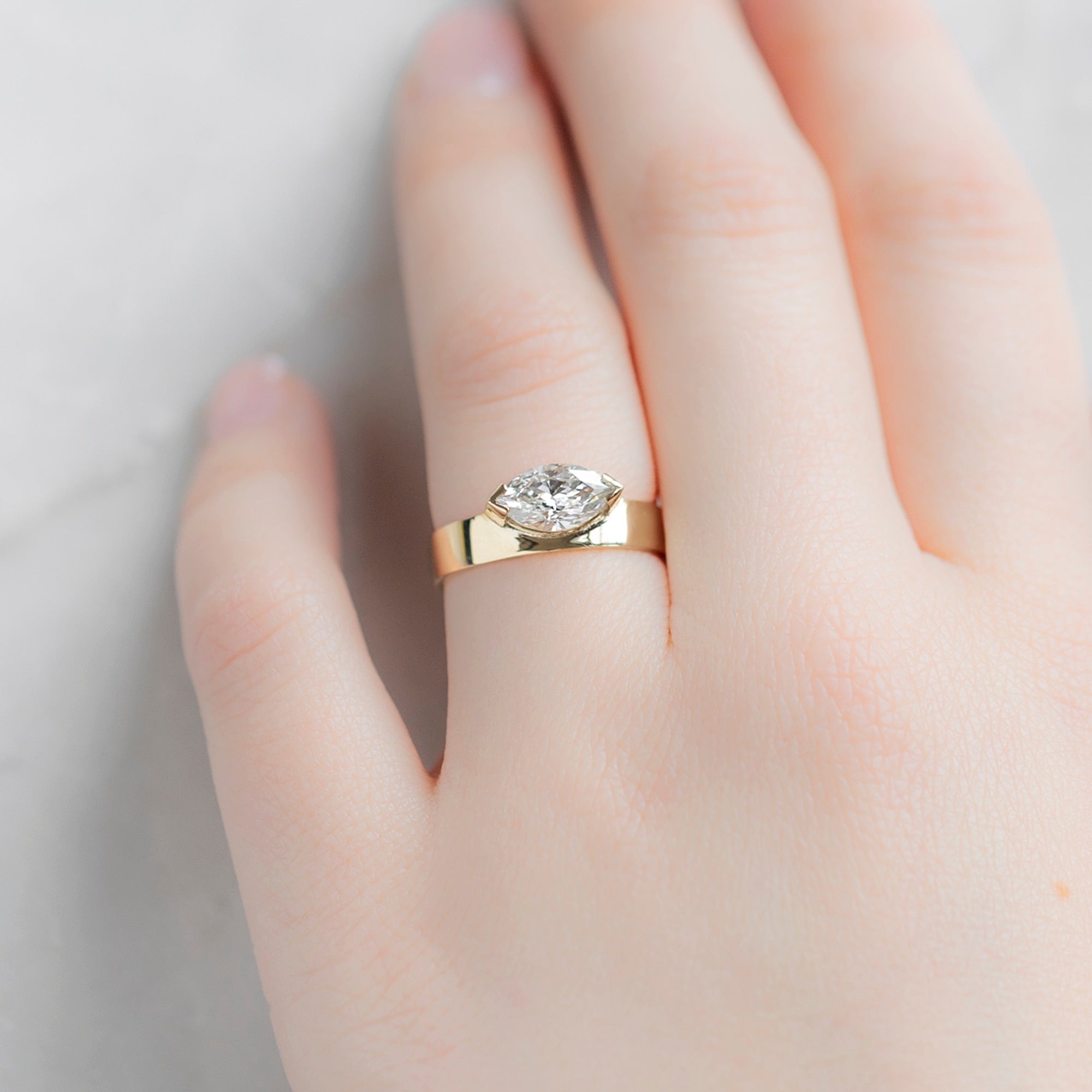 Alexis Russell Engagement Rings The Cigar Band | 0.98ct Marquise Natural White Diamond in 14K Yellow Gold