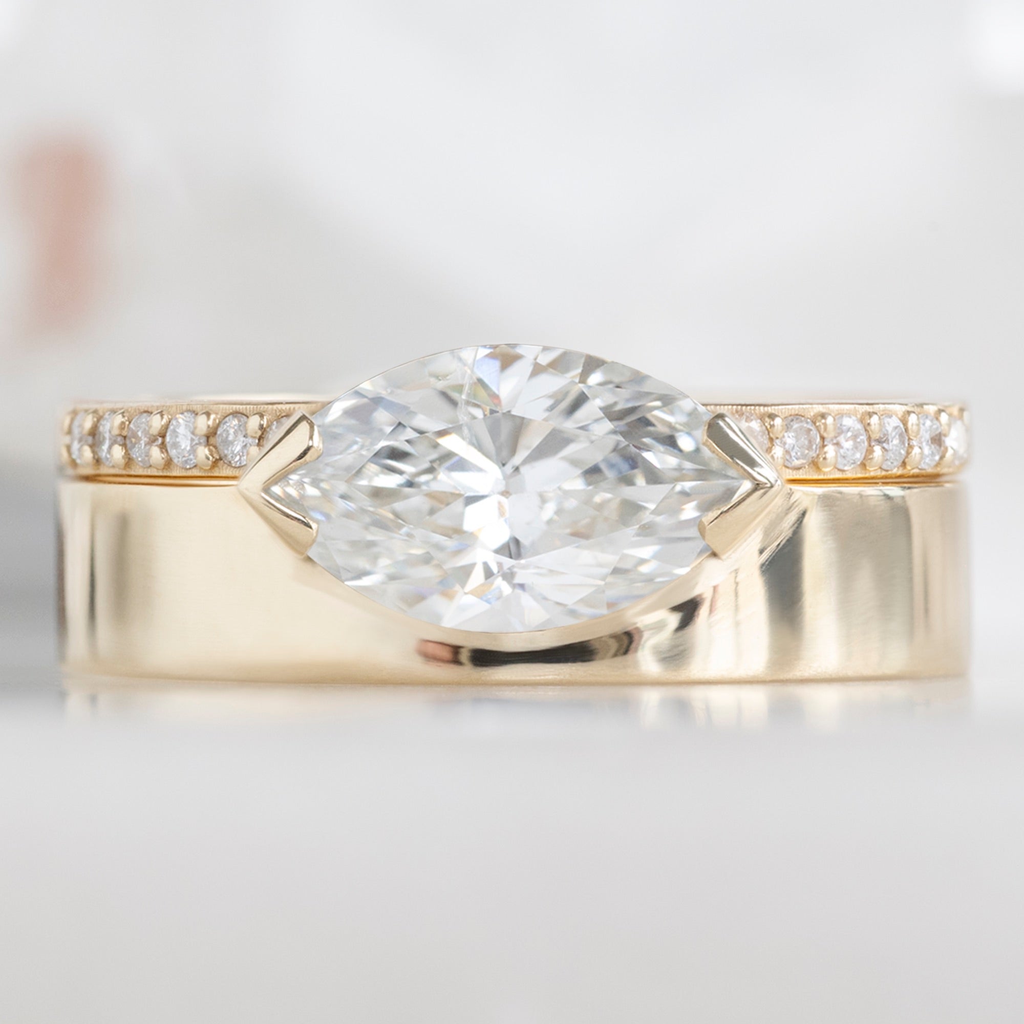 Alexis Russell Engagement Rings The Cigar Band | 0.98ct Marquise Natural White Diamond in 14K Yellow Gold