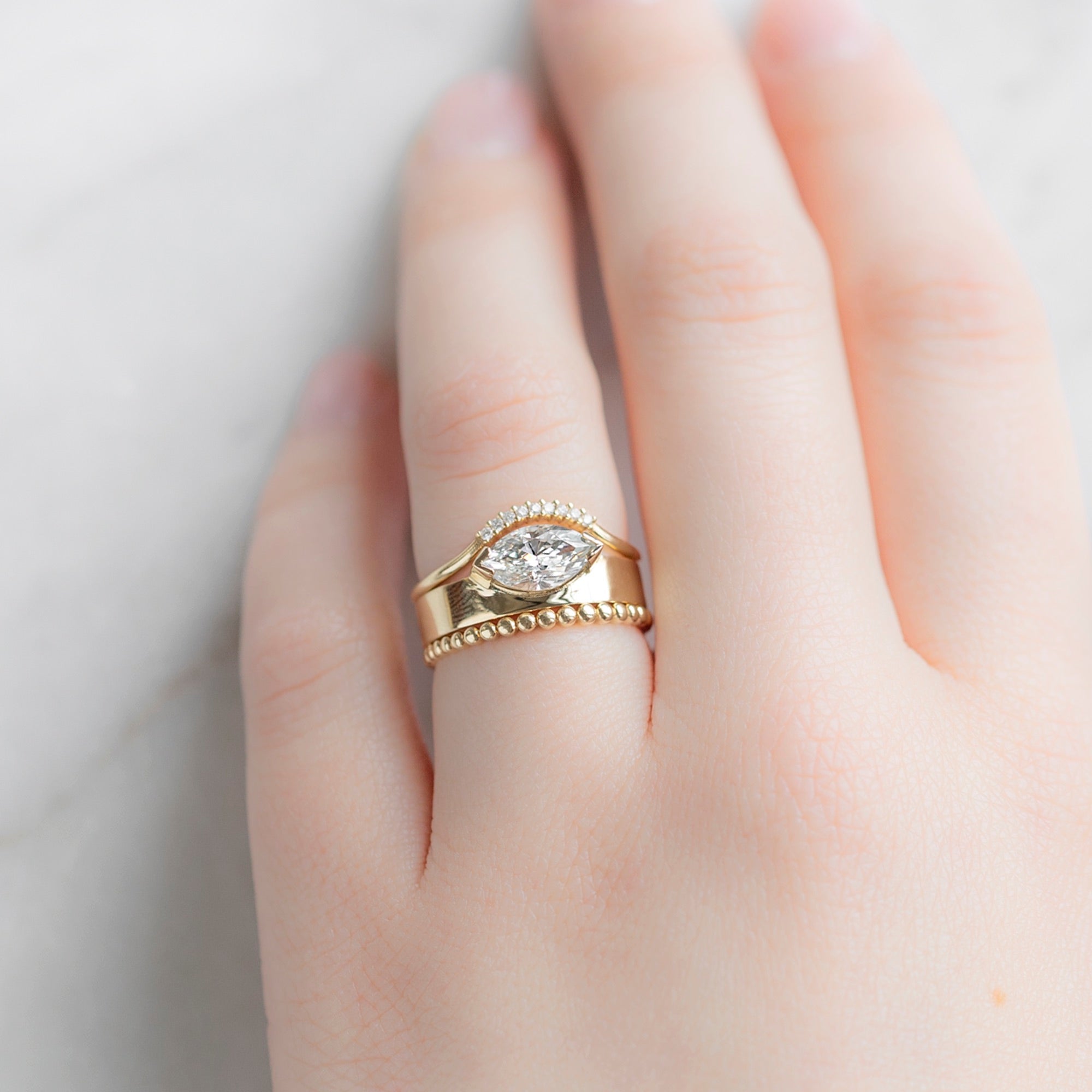 Alexis Russell Engagement Rings The Cigar Band | 0.98ct Marquise Natural White Diamond in 14K Yellow Gold