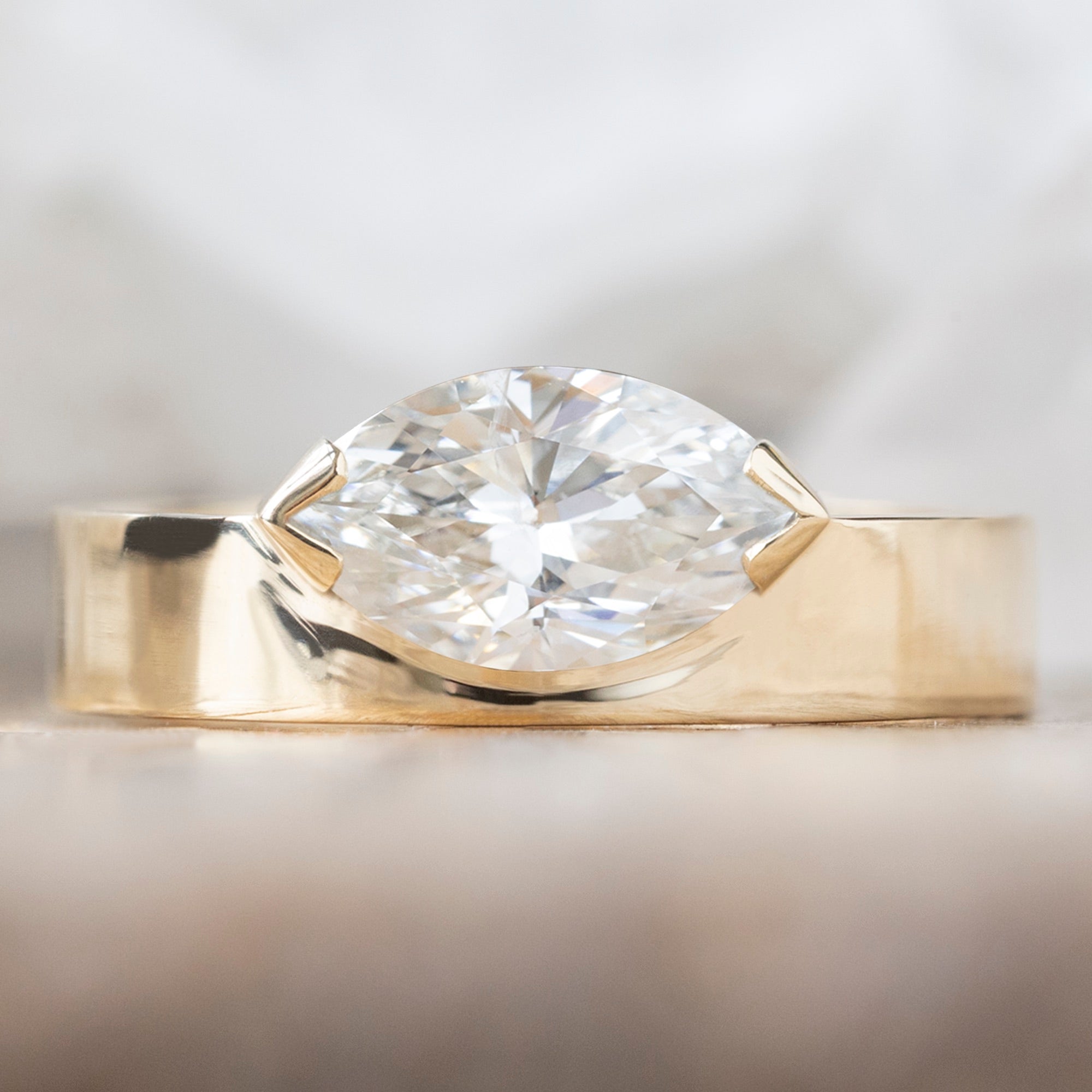 Alexis Russell Engagement Rings The Cigar Band | 0.98ct Marquise Natural White Diamond in 14K Yellow Gold
