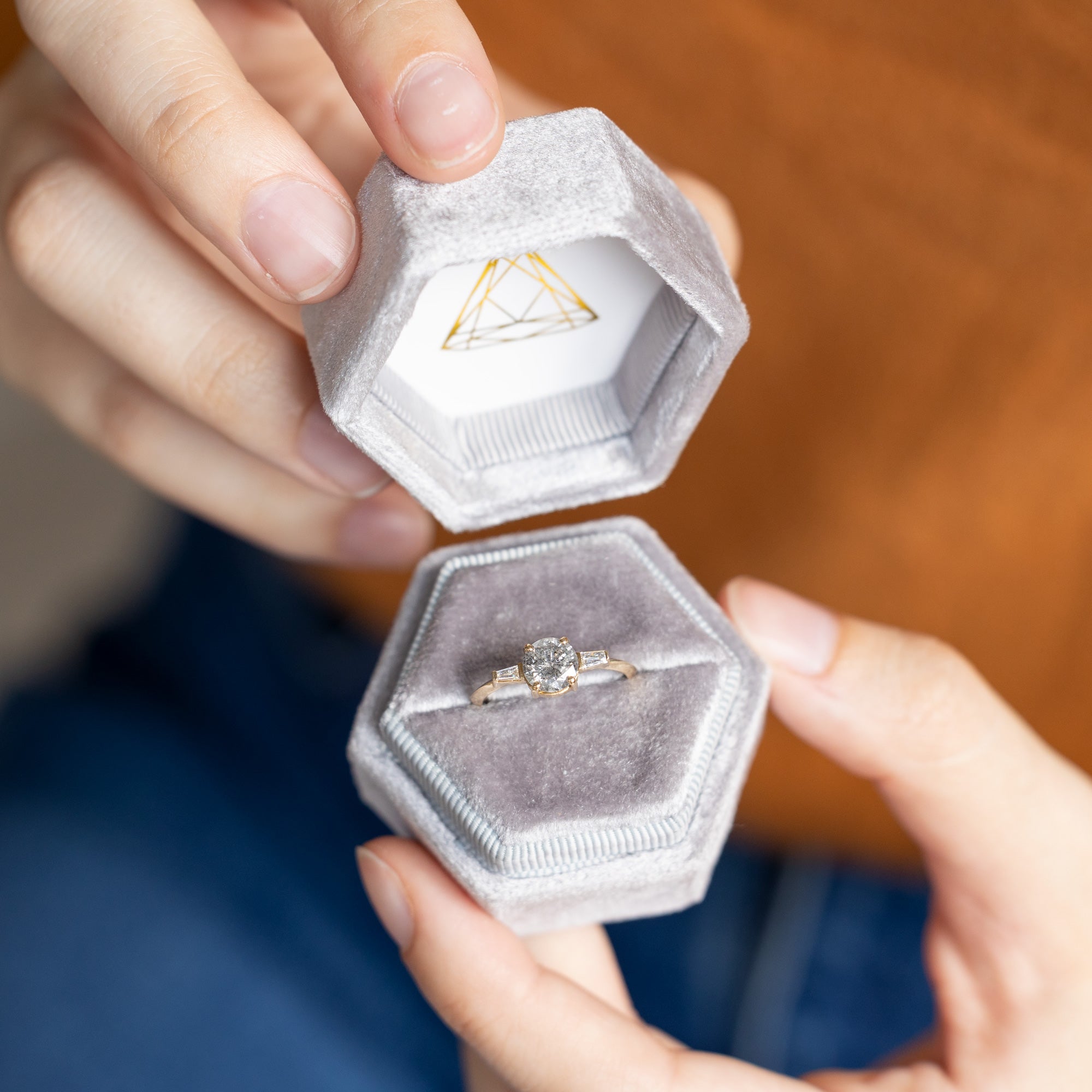 Alexis Russell Engagement Rings The Ash Ring | 0.99ct Round Salt and Pepper Diamond in 14K Yellow Gold