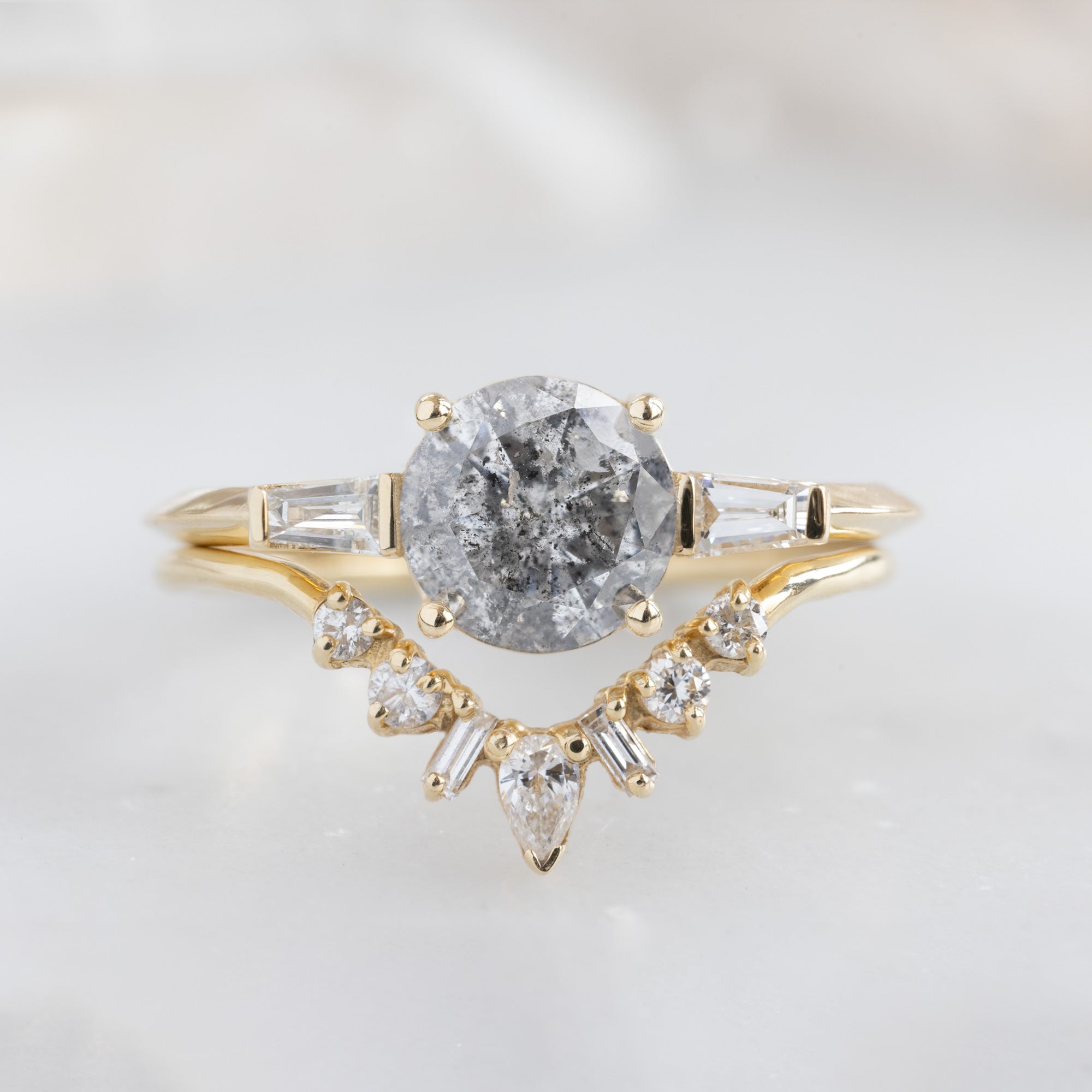 Alexis Russell Engagement Rings The Ash Ring | 0.99ct Round Salt and Pepper Diamond in 14K Yellow Gold