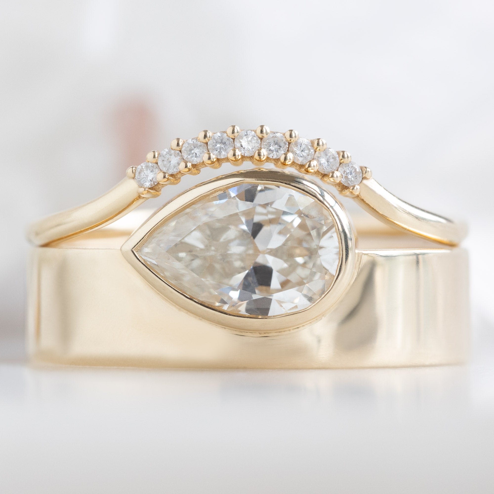 Alexis Russell Engagement Rings The Cigar Band | 0.91ct Pear Natural White Diamond in 14K Yellow Gold