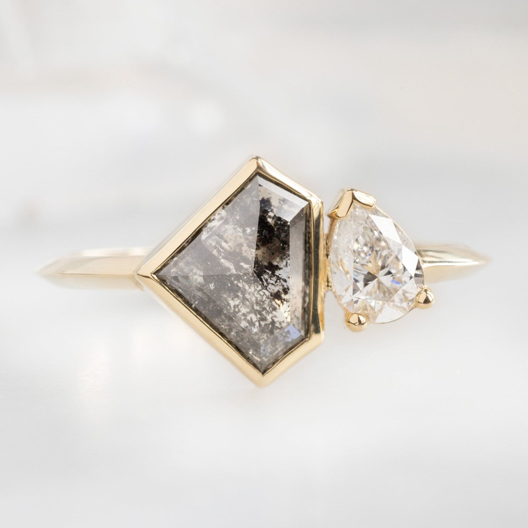 Alexis Russell Engagement Rings The You and Me Ring | 1.52ct Shield Salt and Pepper Diamond in 14K Yellow Gold