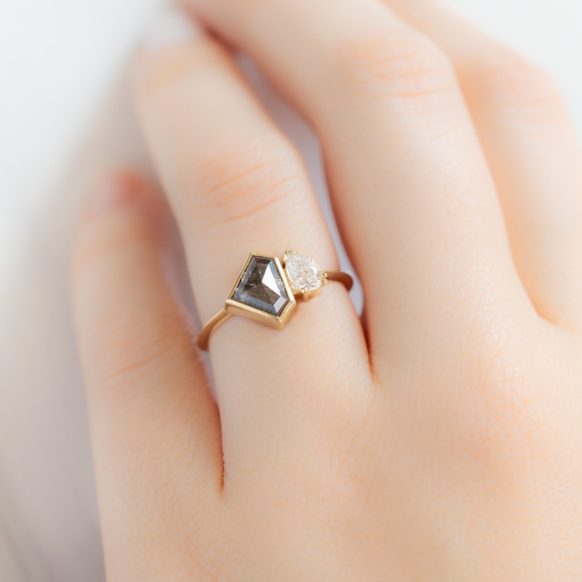 Alexis Russell Engagement Rings The You and Me Ring | 1.52ct Shield Salt and Pepper Diamond in 14K Yellow Gold