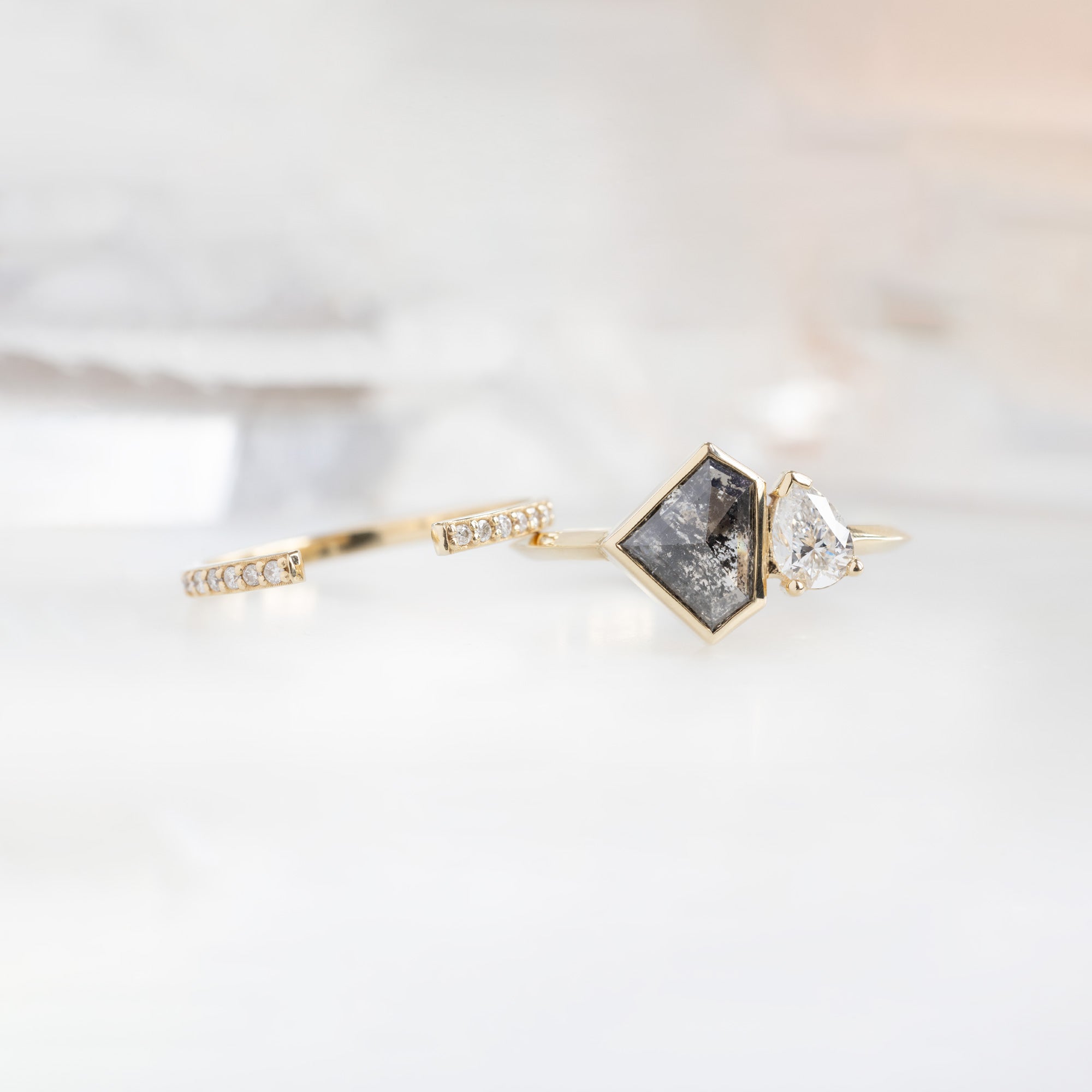 Alexis Russell Engagement Rings The You and Me Ring | 1.52ct Shield Salt and Pepper Diamond in 14K Yellow Gold
