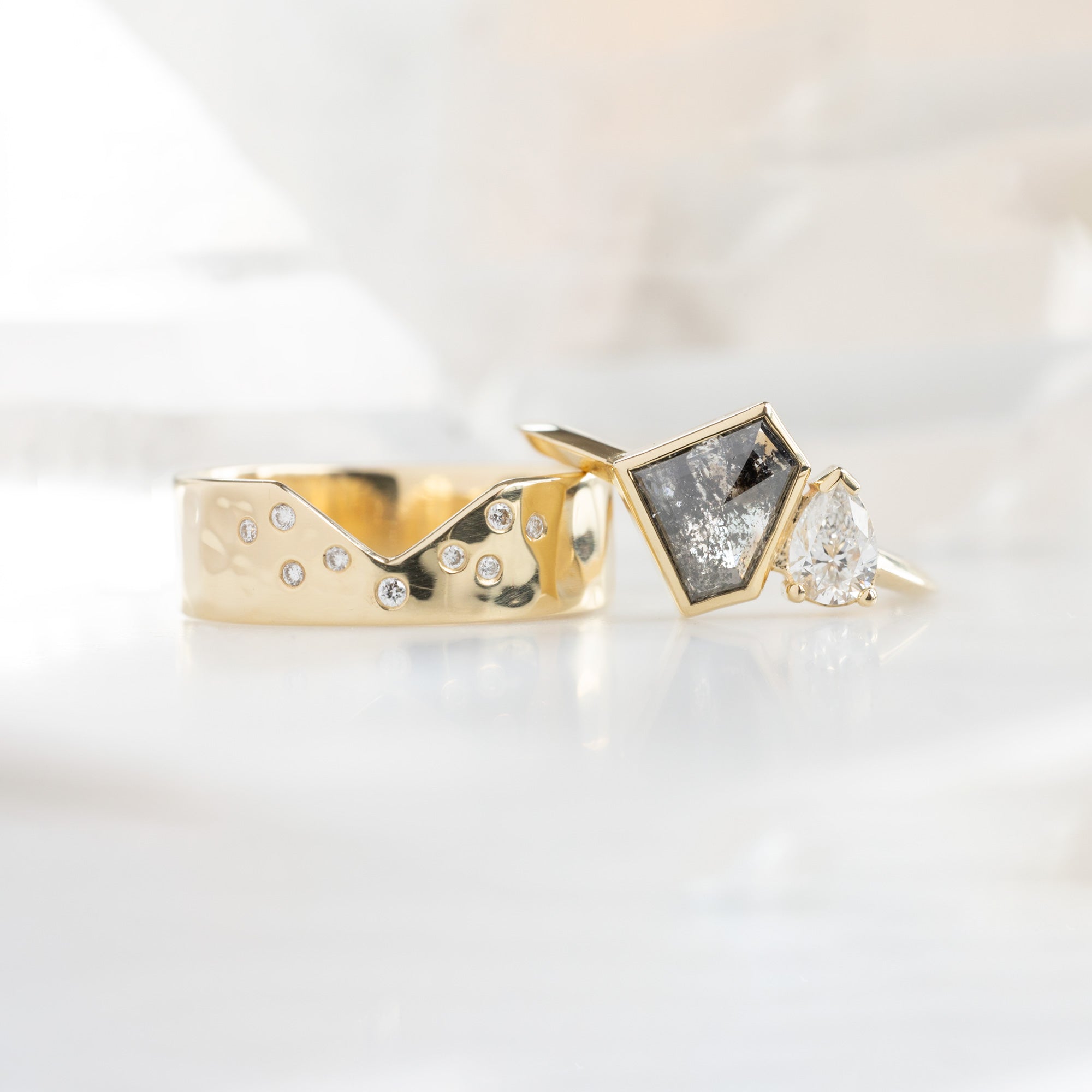 Alexis Russell Engagement Rings The You and Me Ring | 1.52ct Shield Salt and Pepper Diamond in 14K Yellow Gold