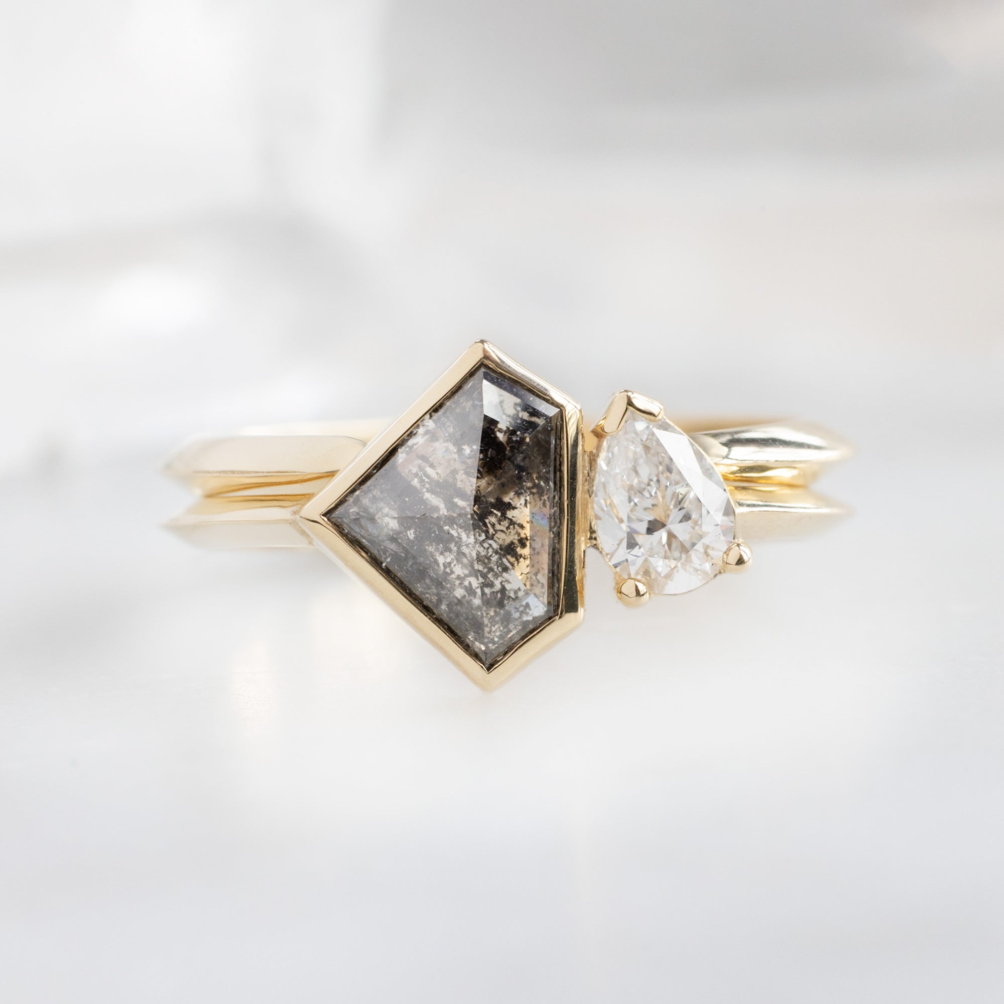 Alexis Russell Engagement Rings The You and Me Ring | 1.52ct Shield Salt and Pepper Diamond in 14K Yellow Gold