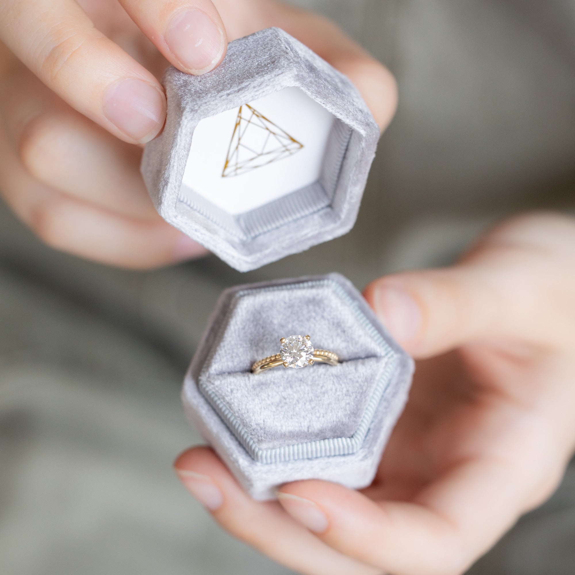 Alexis Russell Engagement Rings The Duo Beaded Ring | 1.40ct Lab Grown Round White Diamond in 14K Yellow Gold