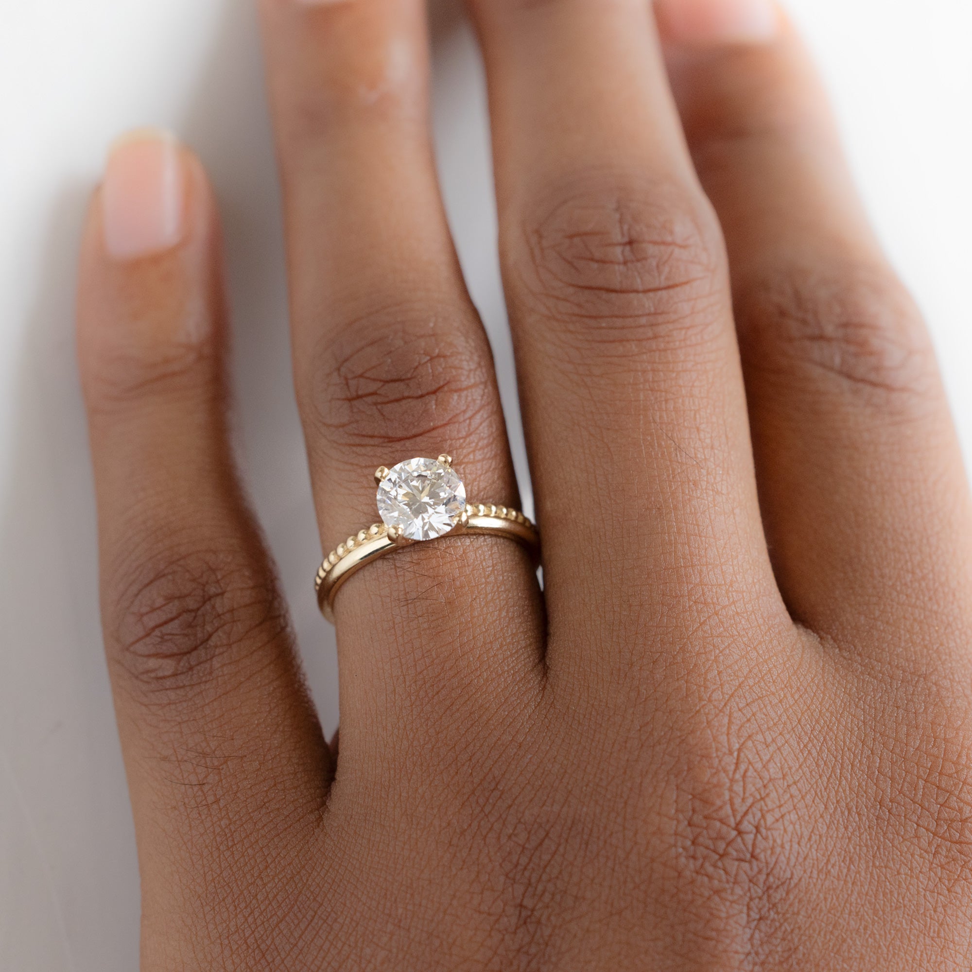 Alexis Russell Engagement Rings The Duo Beaded Ring | 1.40ct Lab Grown Round White Diamond in 14K Yellow Gold